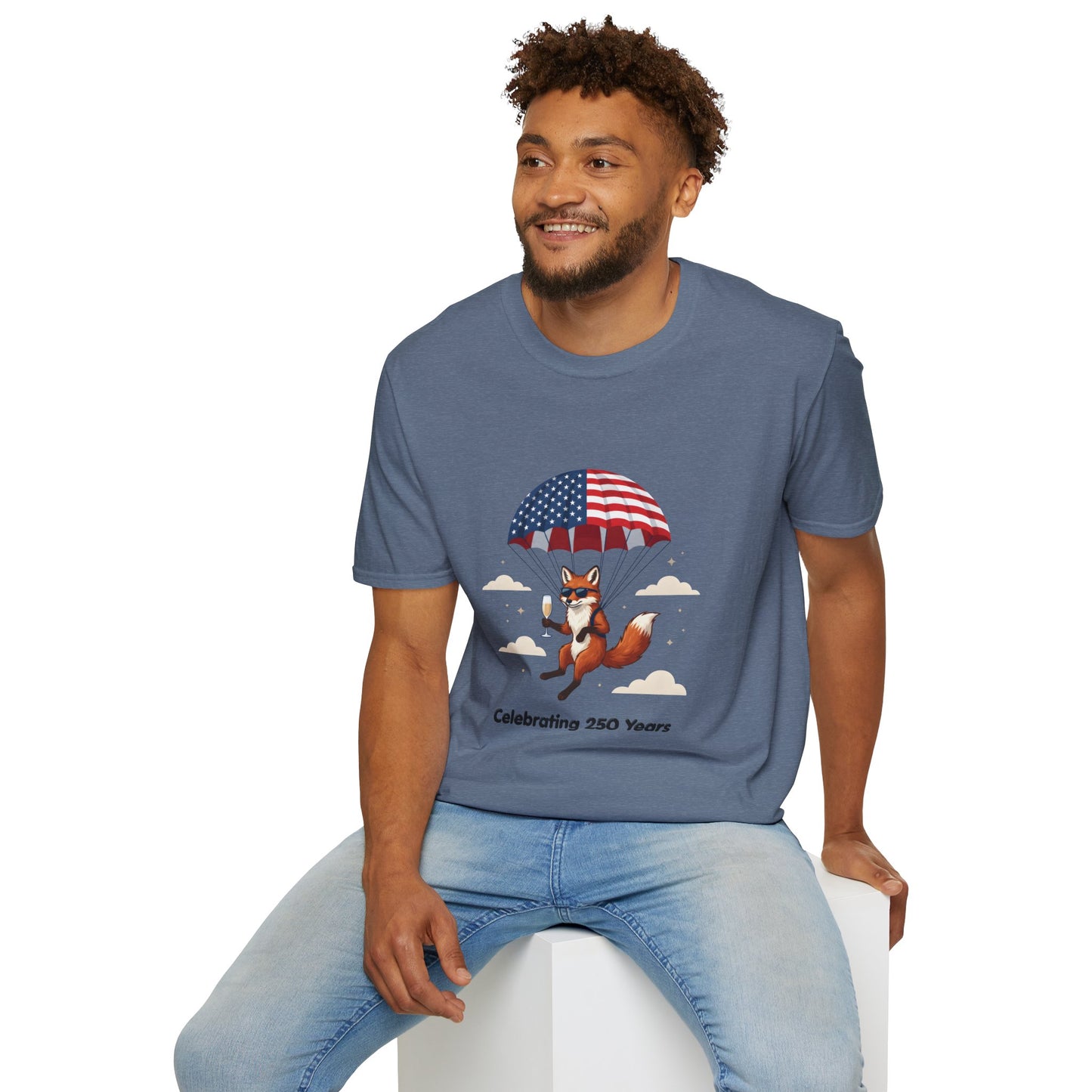 Patriotic Fox Parachute T-Shirt — "Celebrating 250 Years" Anniversary Tee