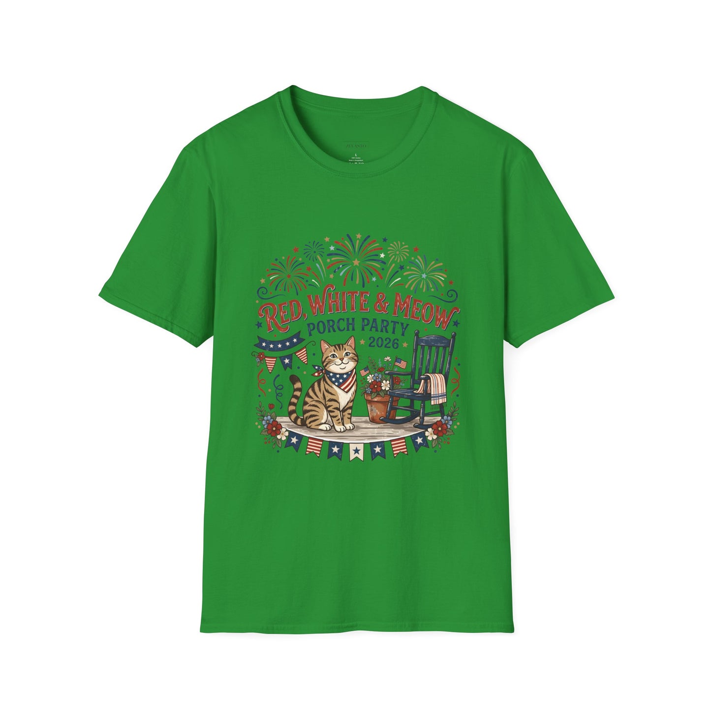 Red, White & Meow Porch Party T-Shirt — 2026 Patriotic Cat Tee, 4th of July Shirt, Independence Day Gift