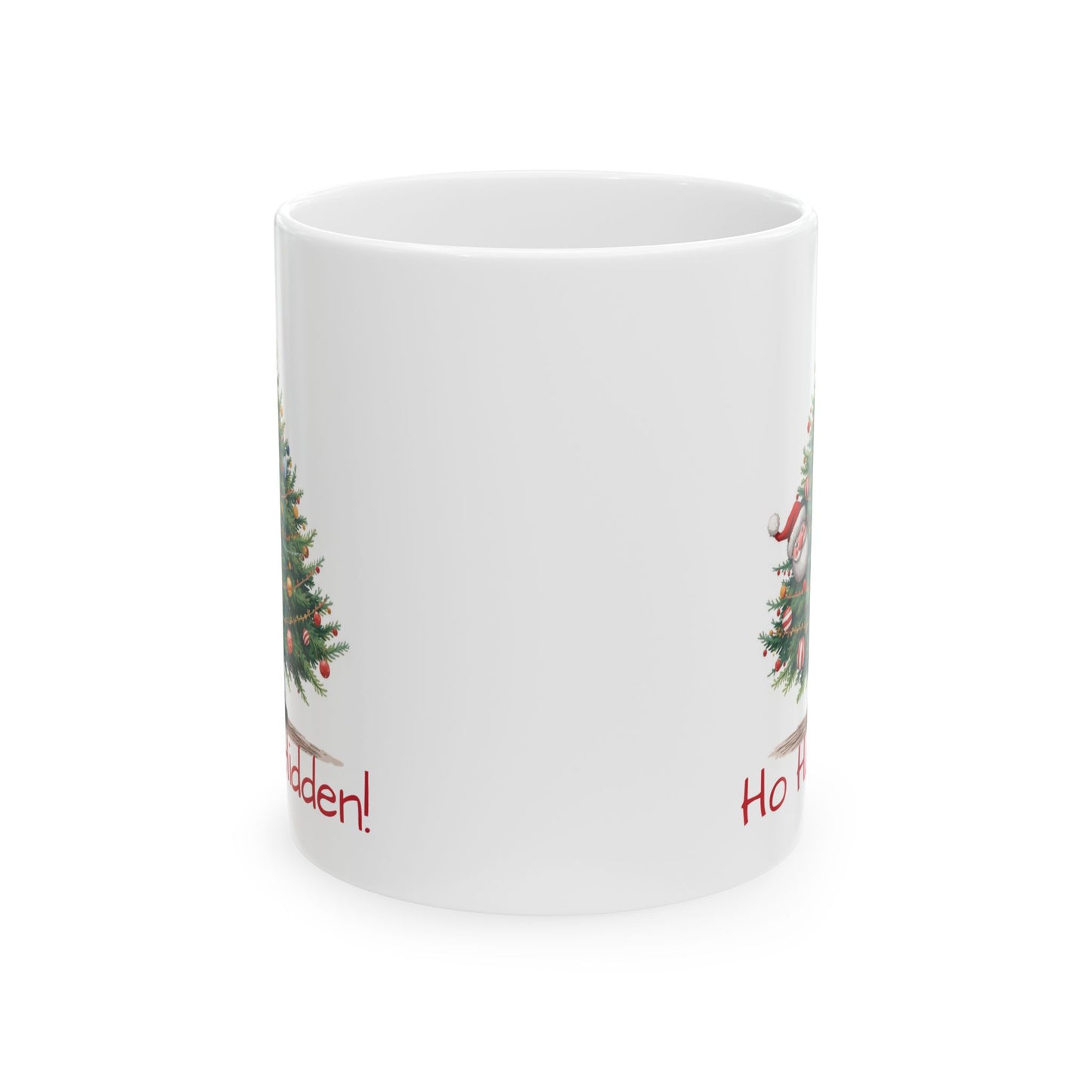Christmas Tree Ceramic Mug - "Ho Ho Hidden!" Holiday Coffee Cup