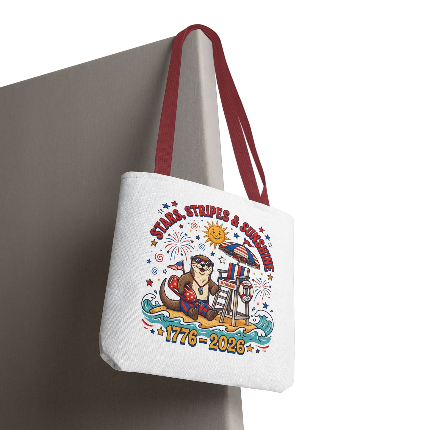 Stars, Stripes & Sunshine Tote Bag — 1776–2026 Patriotic Summer Beach Tote, 4th of July Tote