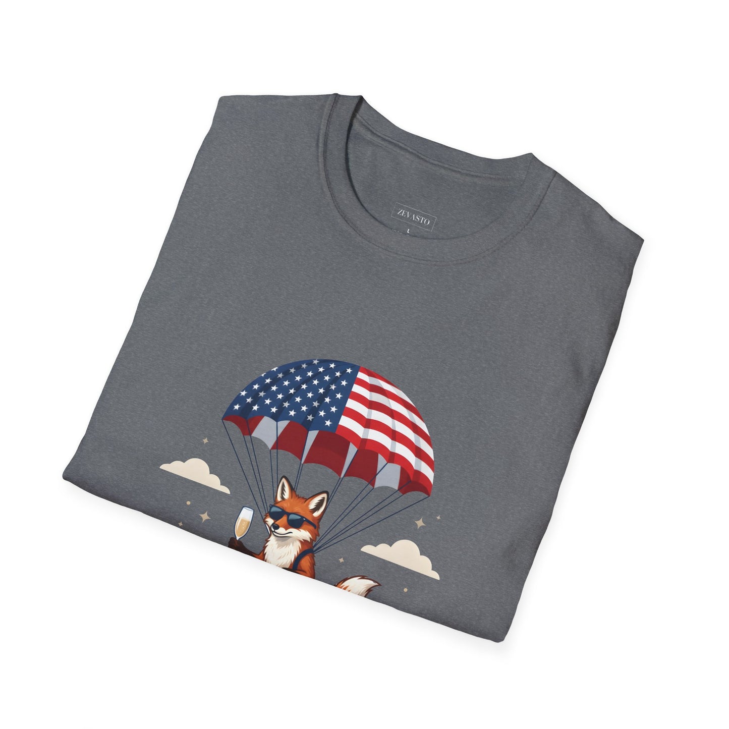 Patriotic Fox Parachute T-Shirt — "Celebrating 250 Years" Anniversary Tee