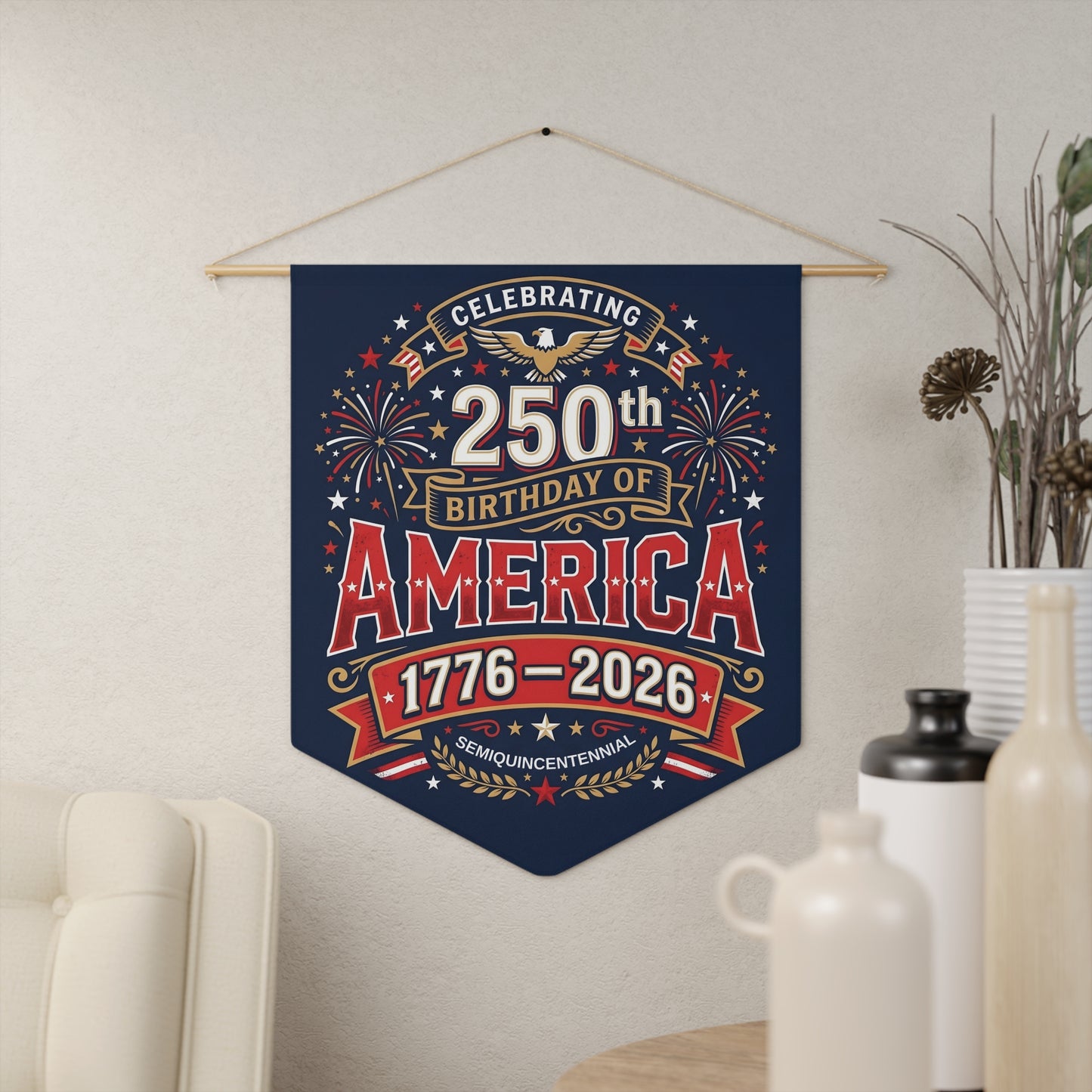 America 250th Anniversary Pennant — Patriotic Wall Banner, 4th of July Decor