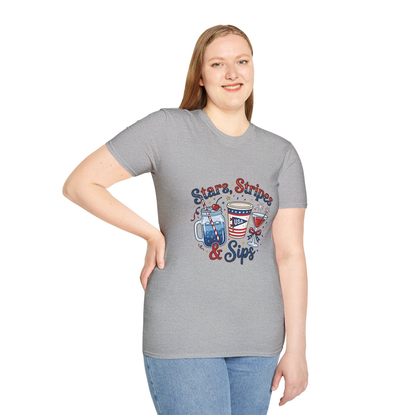 Patriotic "Stars, Stripes & Sips" T-Shirt