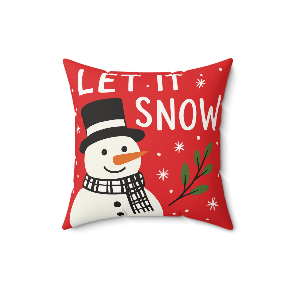 Let It Snow, Snowman Decorative Pillow - Holiday Christmas Throw Cushion