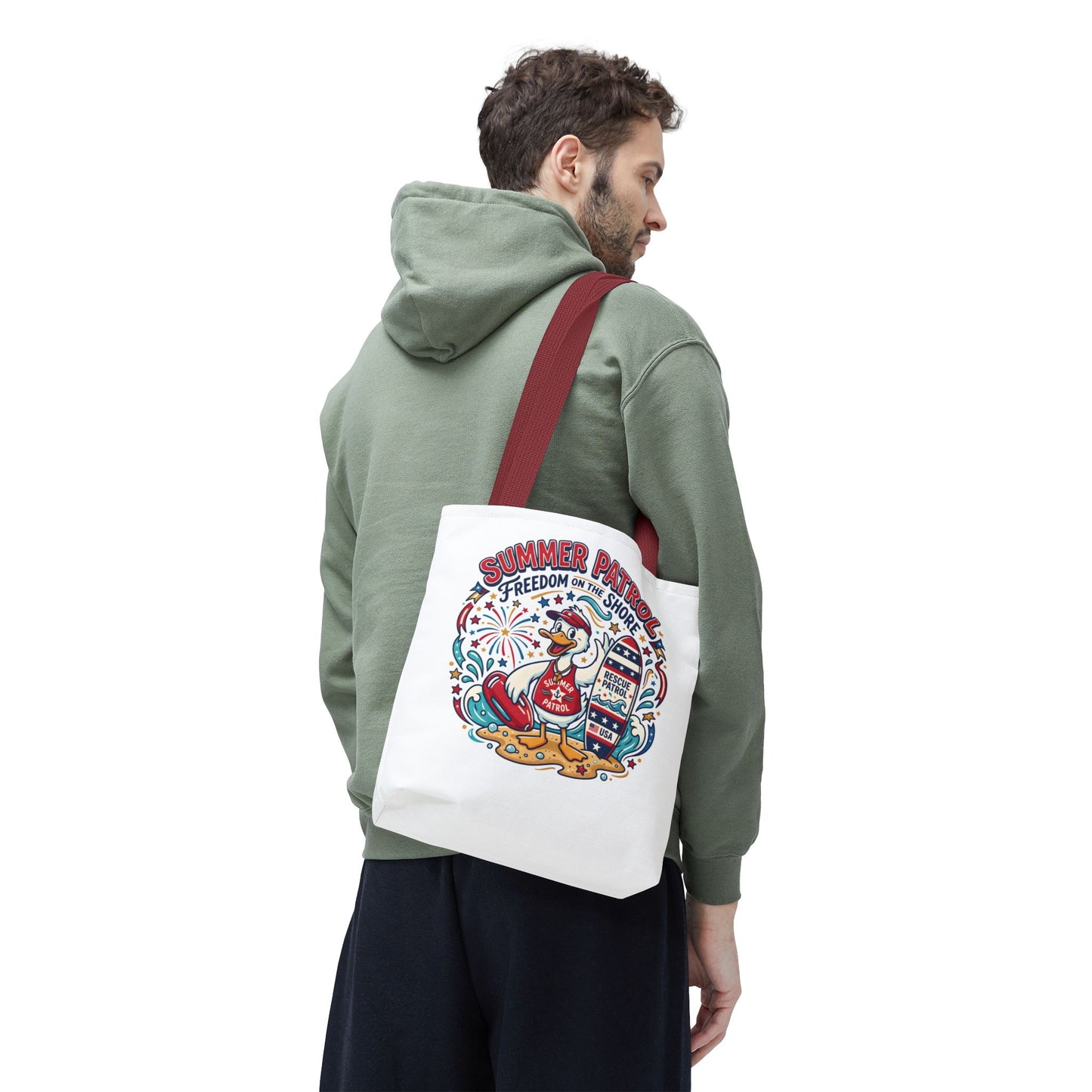 Summer Patrol Beach Tote Bag – 'Freedom on the Shore' Patriotic Design, 4th of July Gift