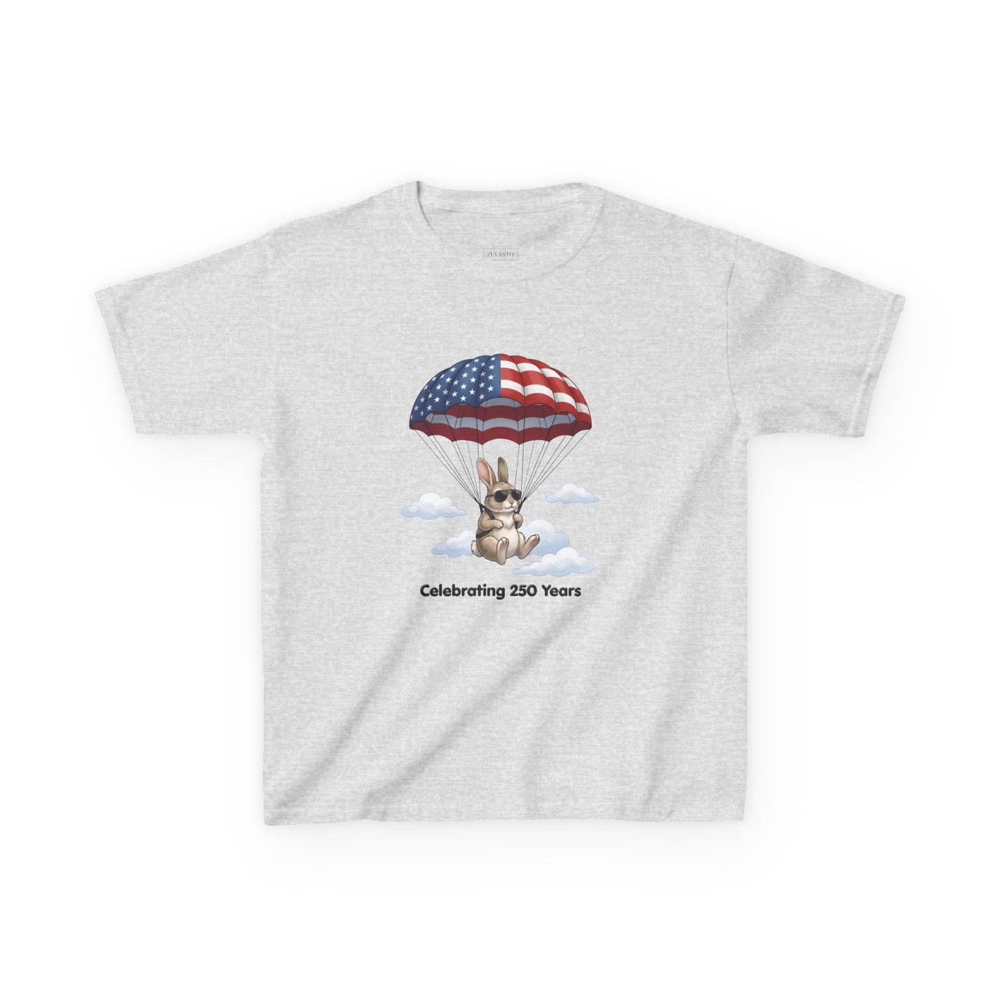 Kids Tee — Bunny with Parachute “Celebrating 250 Years”