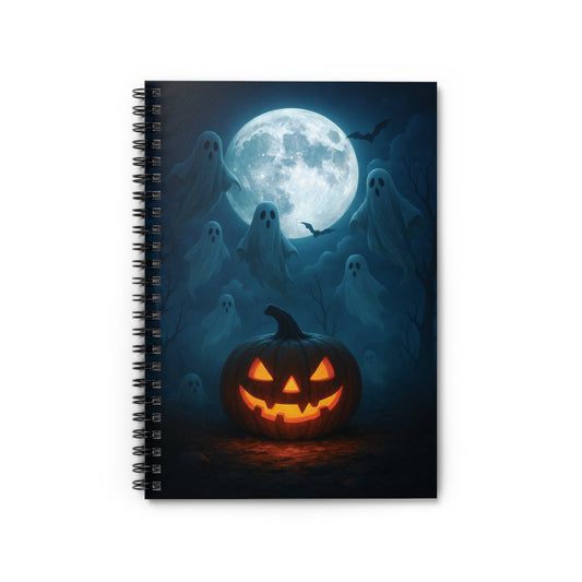 Halloween Spiral Notebook - Spooky Ghosts & Pumpkin Design, Perfect for Journaling, Back to School, Witchy Gifts, Fall Decor, Note Taking