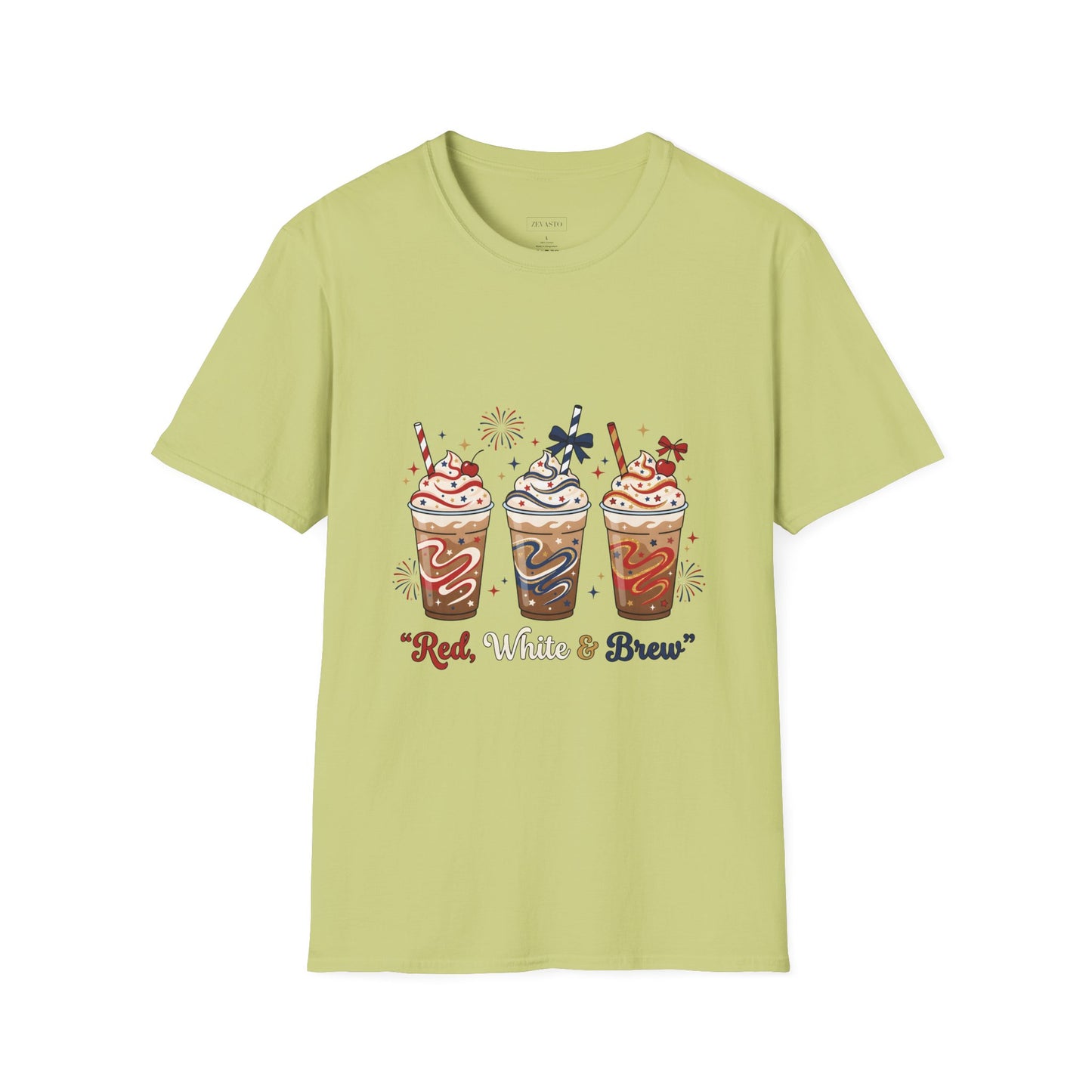 Patriotic Iced Coffee Tee — "Red, White & Brew" Graphic T‑Shirt