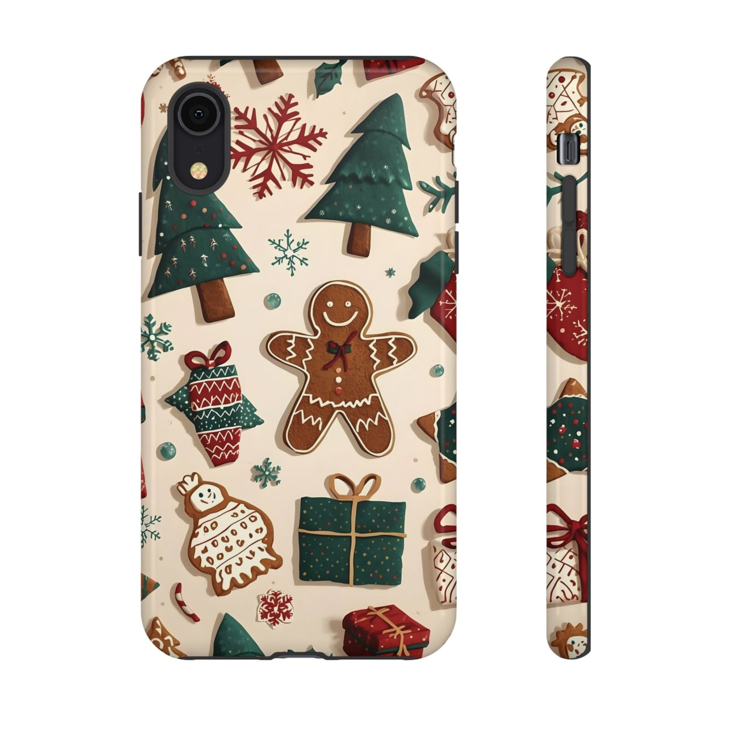 Christmas Phone Case with Gingerbread and Christmas Tree Design, Dual Layer Case for Iphone 17, 16, 15, 14, 13, 12, 11 & Samsung