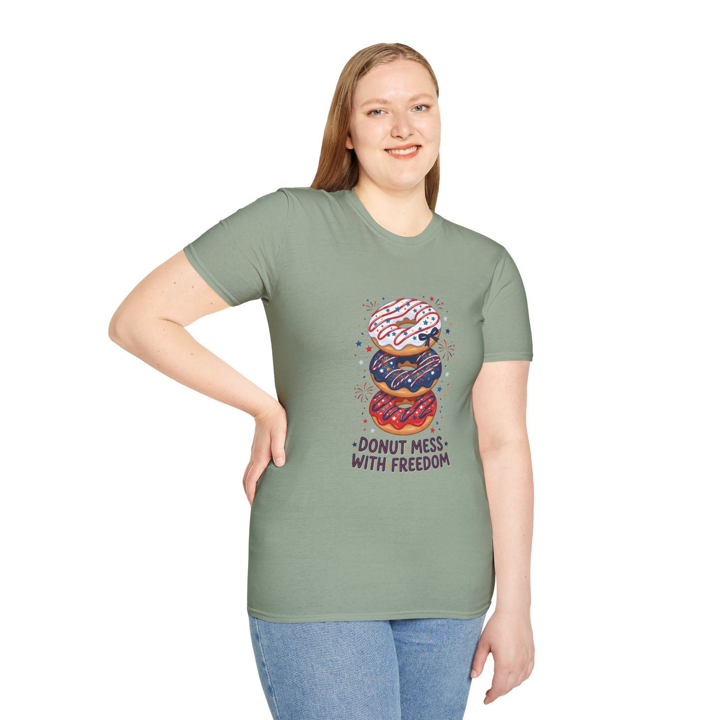 Donut Mess With Freedom T-Shirt — Patriotic Donut Stack 4th of July Tee