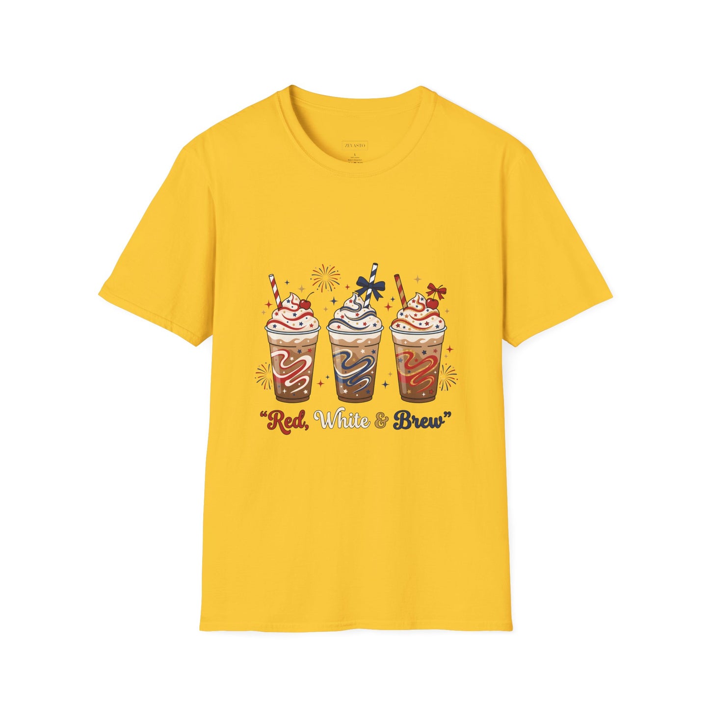 Patriotic Iced Coffee Tee — "Red, White & Brew" Graphic T‑Shirt