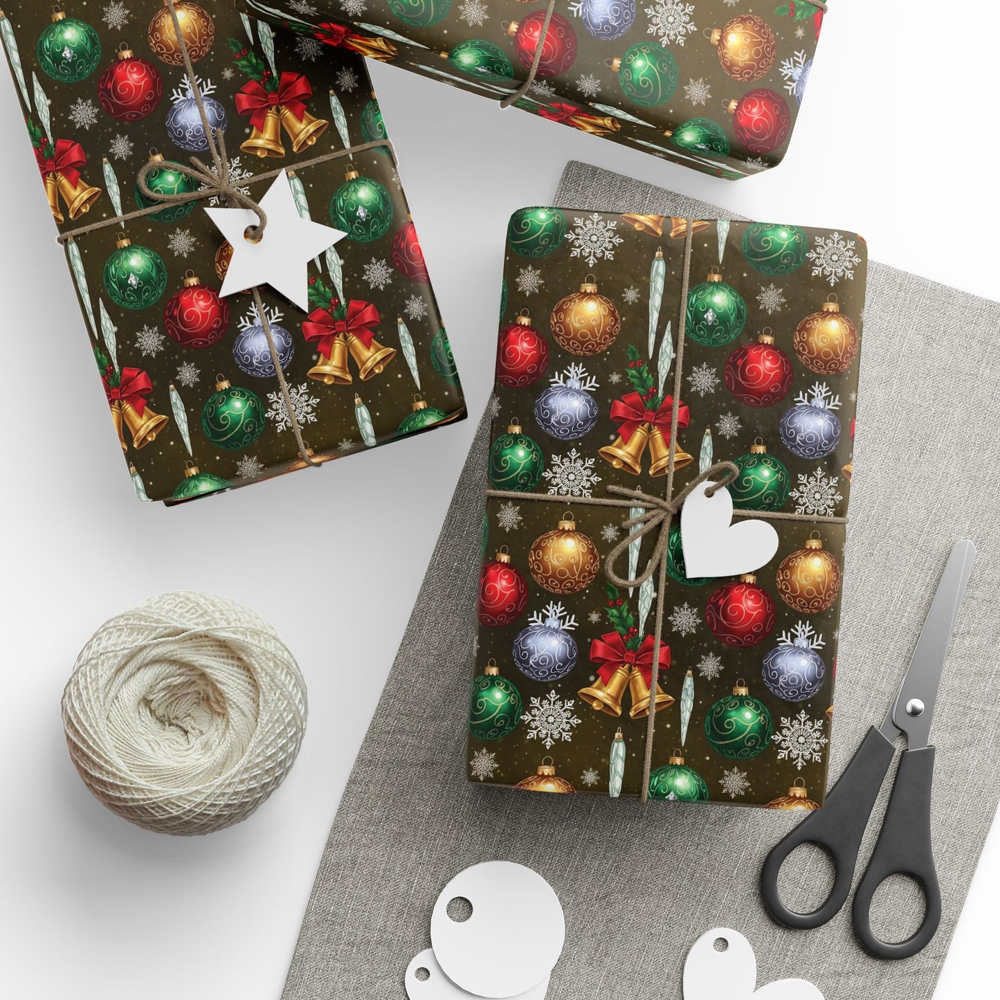 Vintage Christmas Gift Wrapping Paper - Festive Ornaments Design