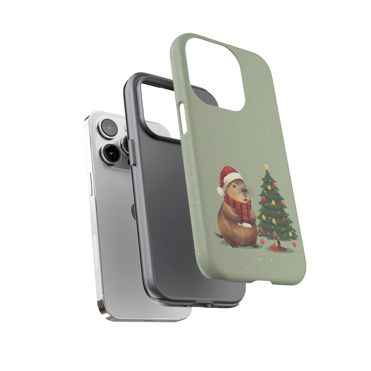 Christmas Phone Case with Capybara Design, Dual Layer Protective Case for Iphone 17, 16, 15, 14, 13 & Samsung