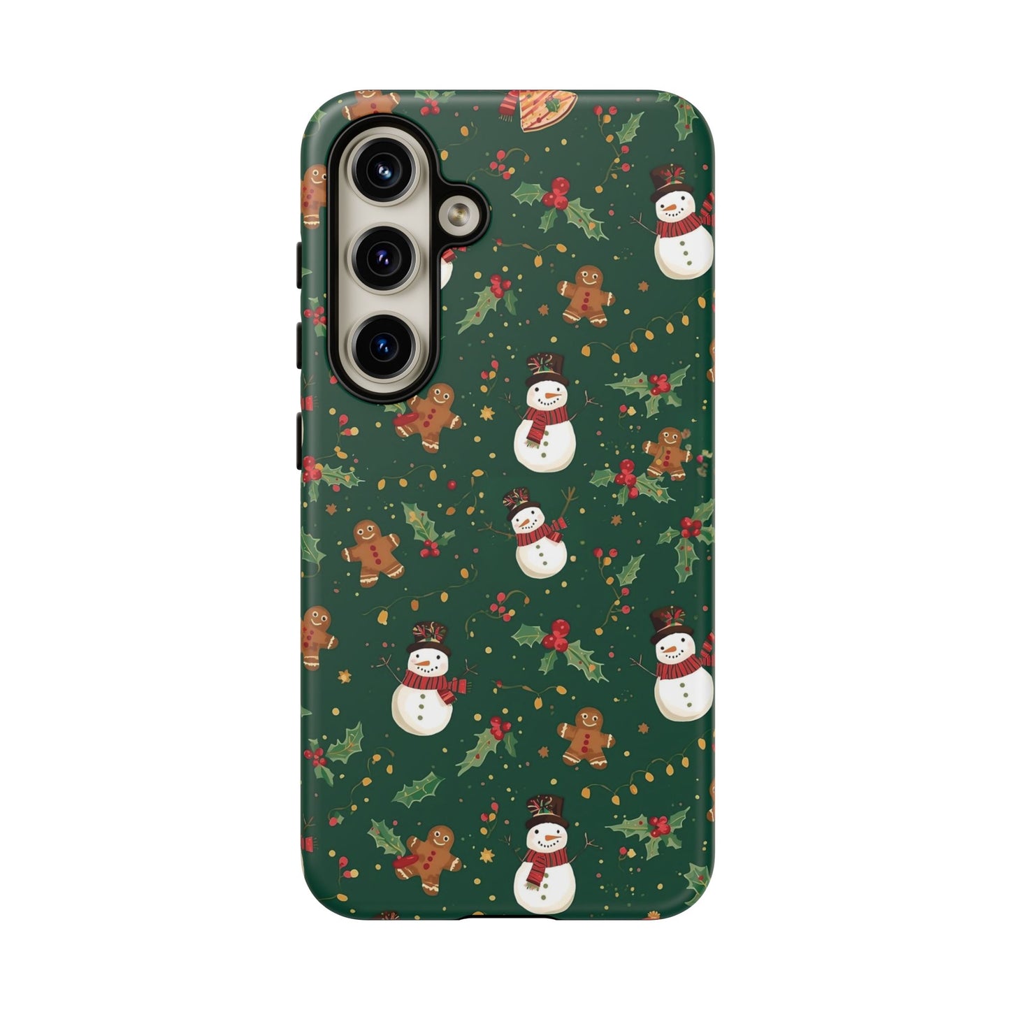 Christmas Phone Case with Snowmen and Gingerbread Design, Dual Layer Phone Case for Iphone 17, 16, 15, 14, 13, 12, 11 & Samsung