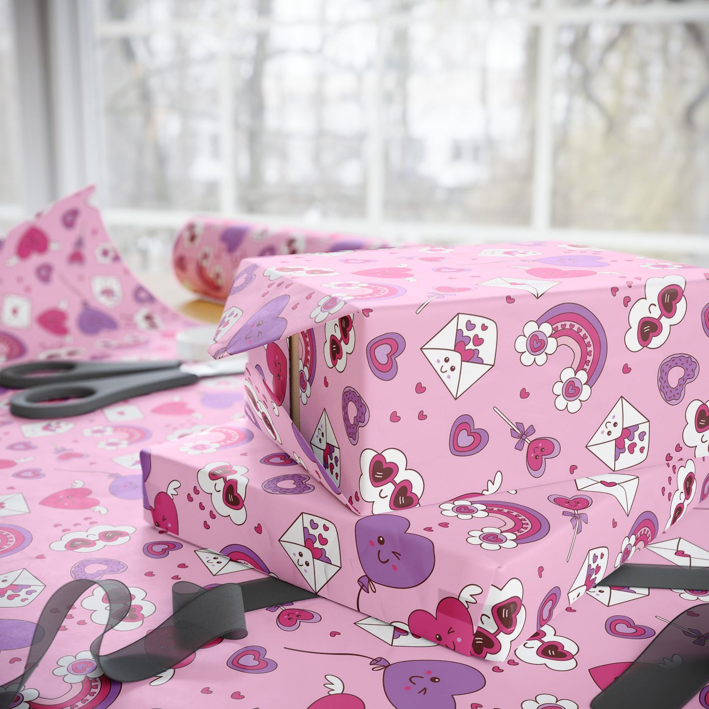 Valentine Pink Hearts & Love Notes Wrapping Paper Roll — Cute Romantic Gift Wrap