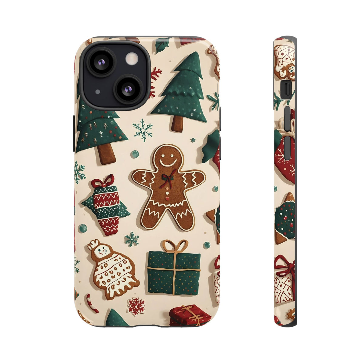 Christmas Phone Case with Gingerbread and Christmas Tree Design, Dual Layer Case for Iphone & Samsung