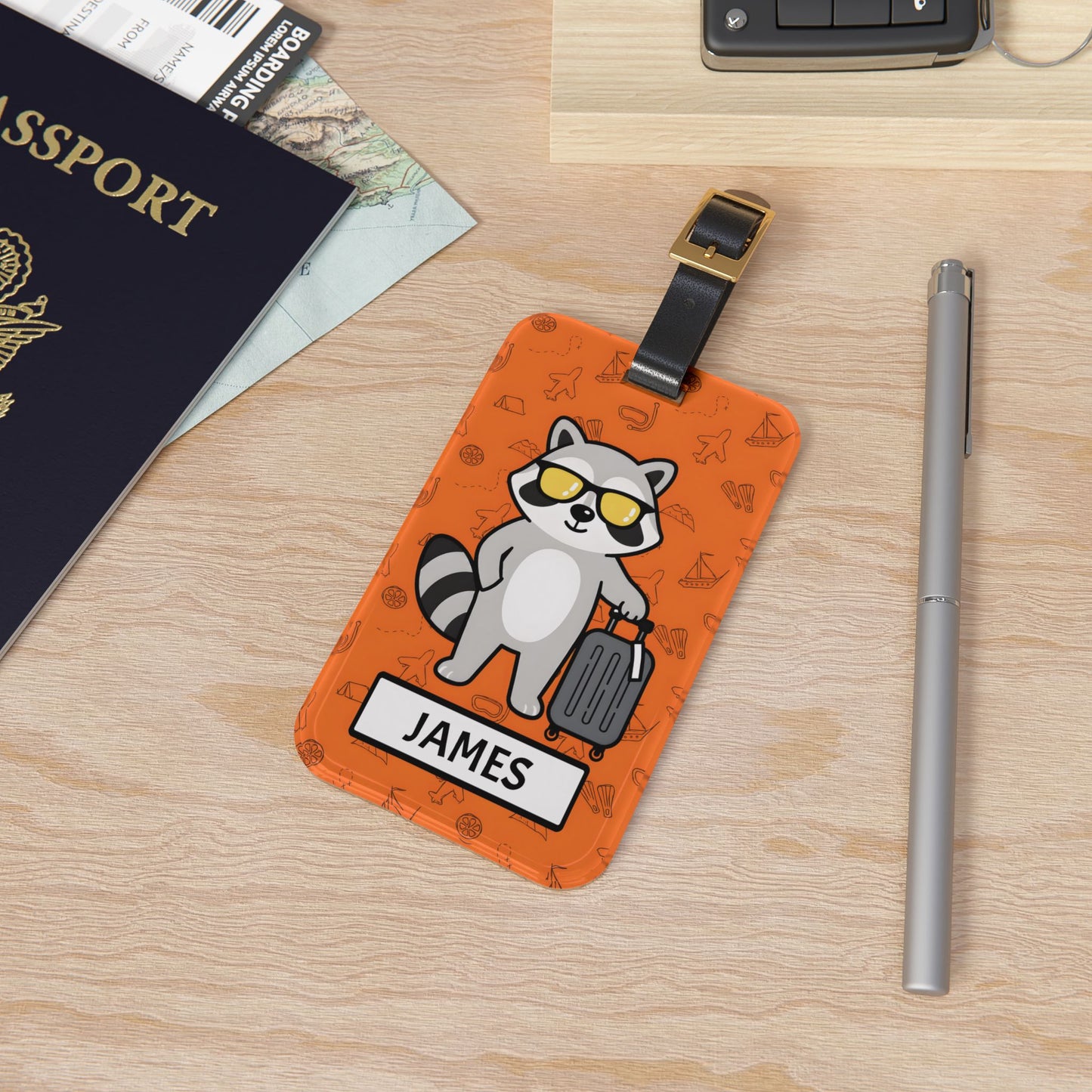 Personalized Raccoon Luggage Tag — Travel ID with Name