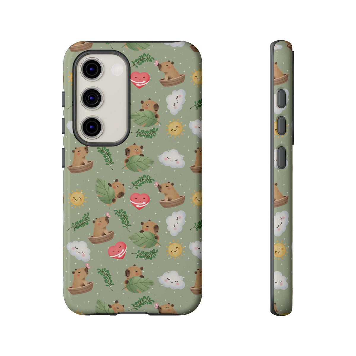 Cute Capybara Pattern Phone Case — Green Botanical Tough Case