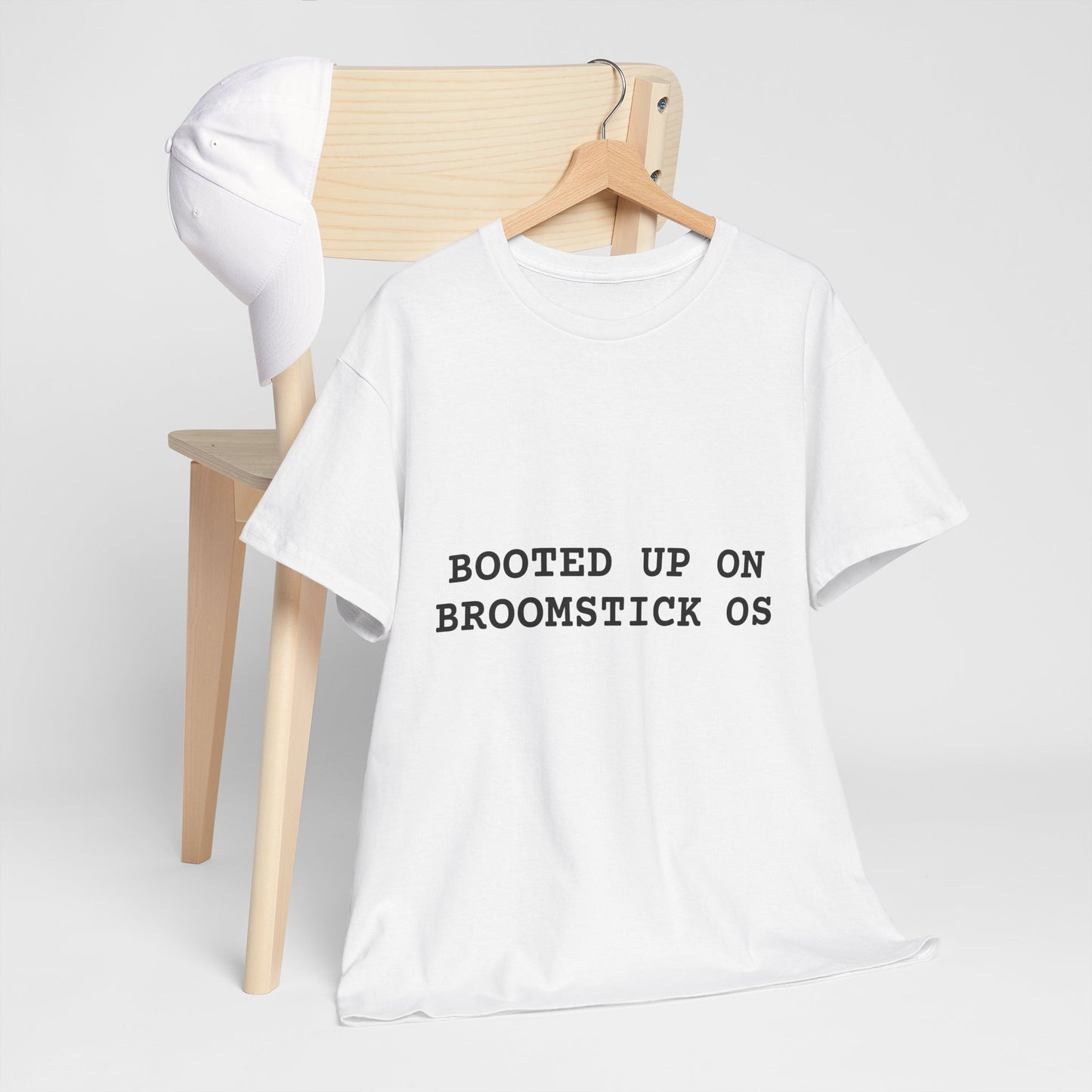Broomstick OS Tee, Funny Graphic Tee for Tech Lovers, Unisex Cotton T-Shirt