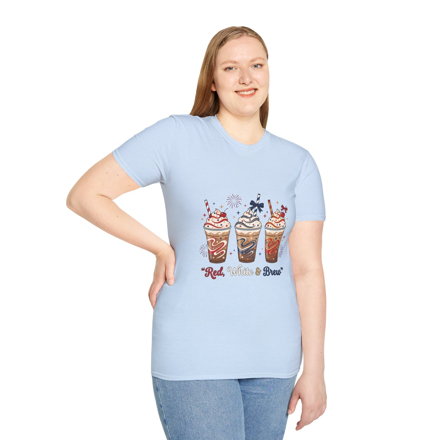 Patriotic Iced Coffee Tee — "Red, White & Brew" Graphic T‑Shirt
