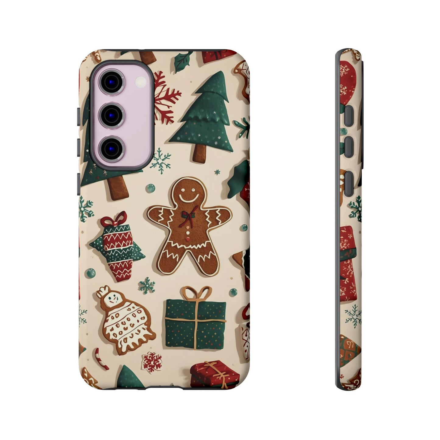 Christmas Phone Case with Gingerbread and Christmas Tree Design, Dual Layer Case for Iphone 17, 16, 15, 14, 13, 12, 11 & Samsung