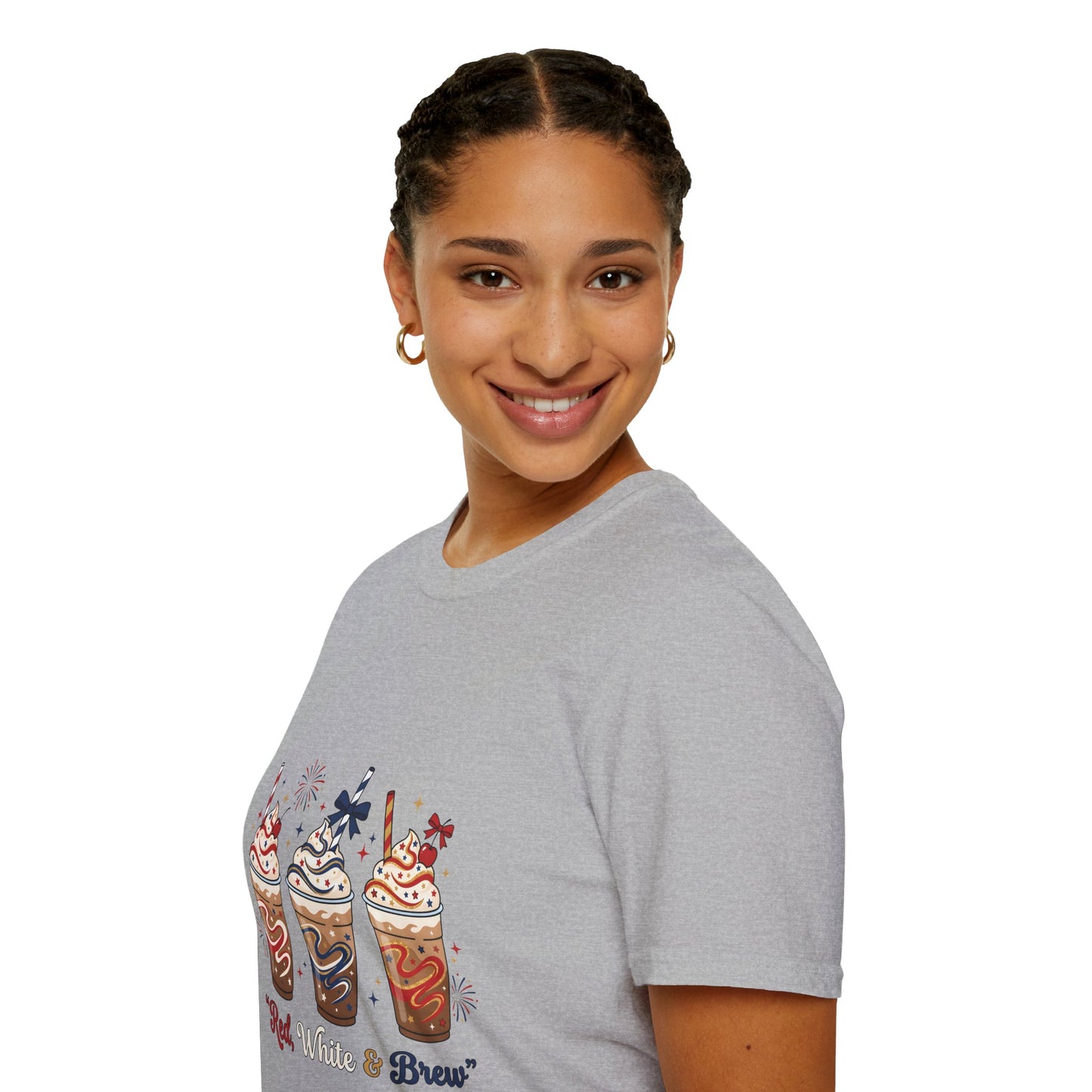 Patriotic Iced Coffee Tee — "Red, White & Brew" Graphic T‑Shirt