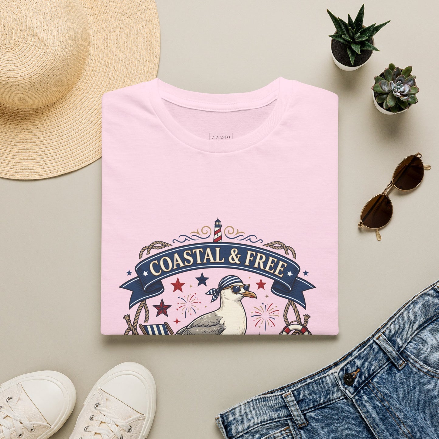 Coastal & Free Seagull T-Shirt — Patriotic 4th of July Tee