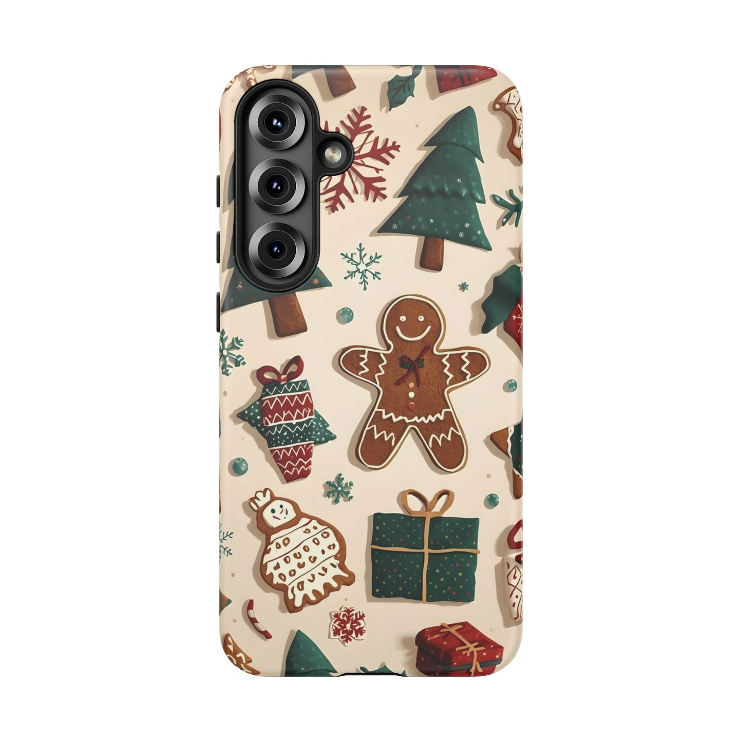 Christmas Phone Case with Gingerbread and Christmas Tree Design, Dual Layer Case for Iphone 17, 16, 15, 14, 13, 12, 11 & Samsung
