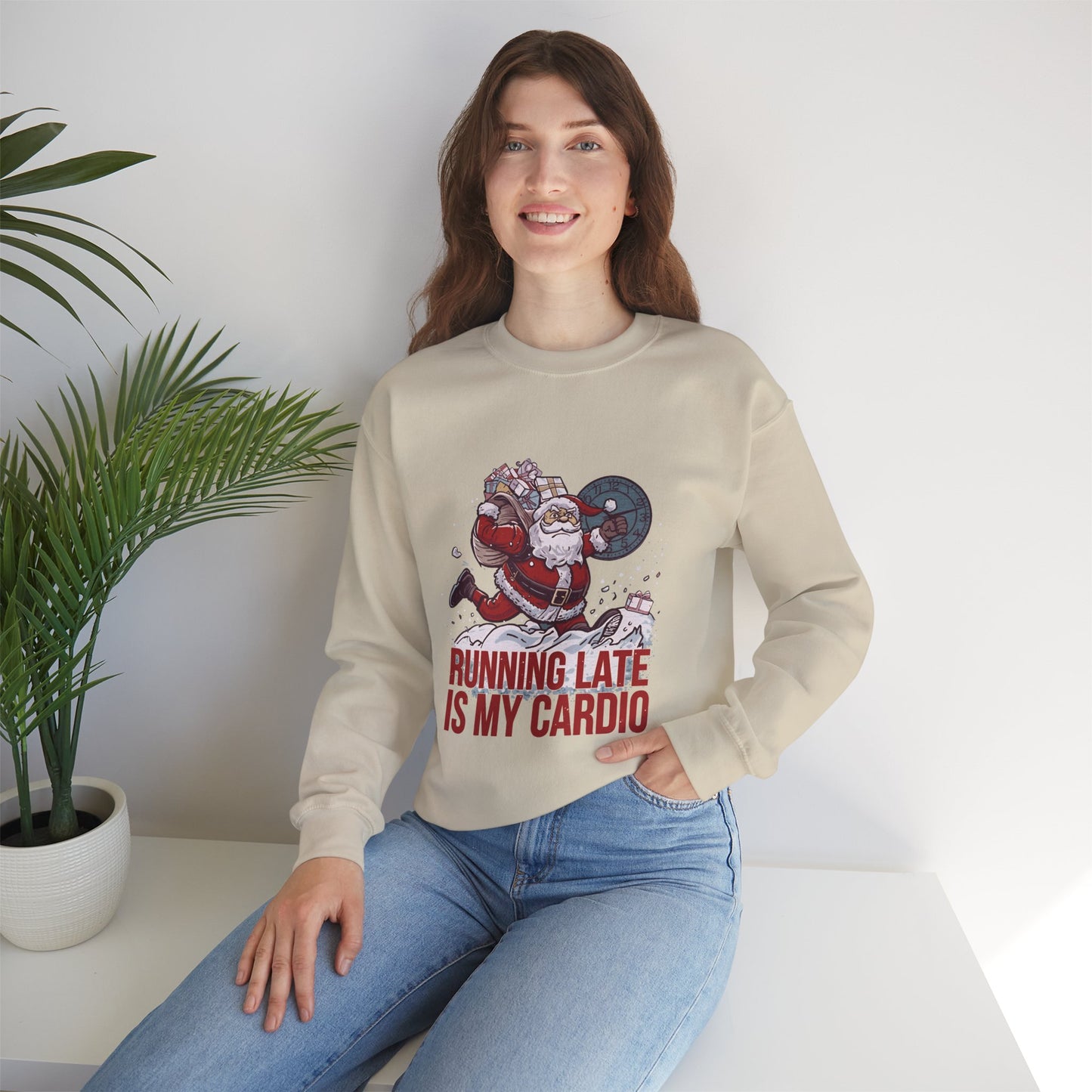 Santa Cardio Sweatshirt - Holiday Funny Gift, Christmas Apparel, Unisex Crewneck, Santa Workout