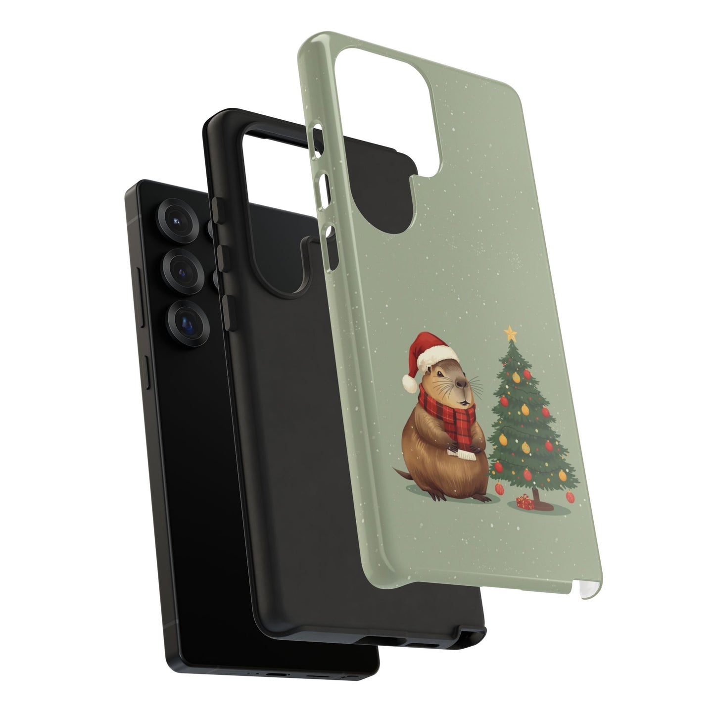 Christmas Phone Case with Capybara Design, Dual Layer Protective Case for Iphone 17, 16, 15, 14, 13 & Samsung