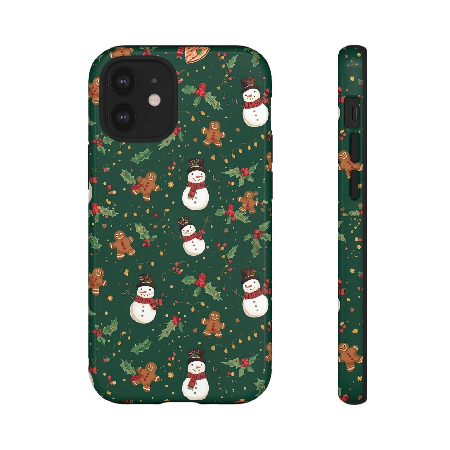 Christmas Phone Case with Snowmen and Gingerbread Design, Dual Layer Phone Case for Iphone 17, 16, 15, 14, 13, 12, 11 & Samsung
