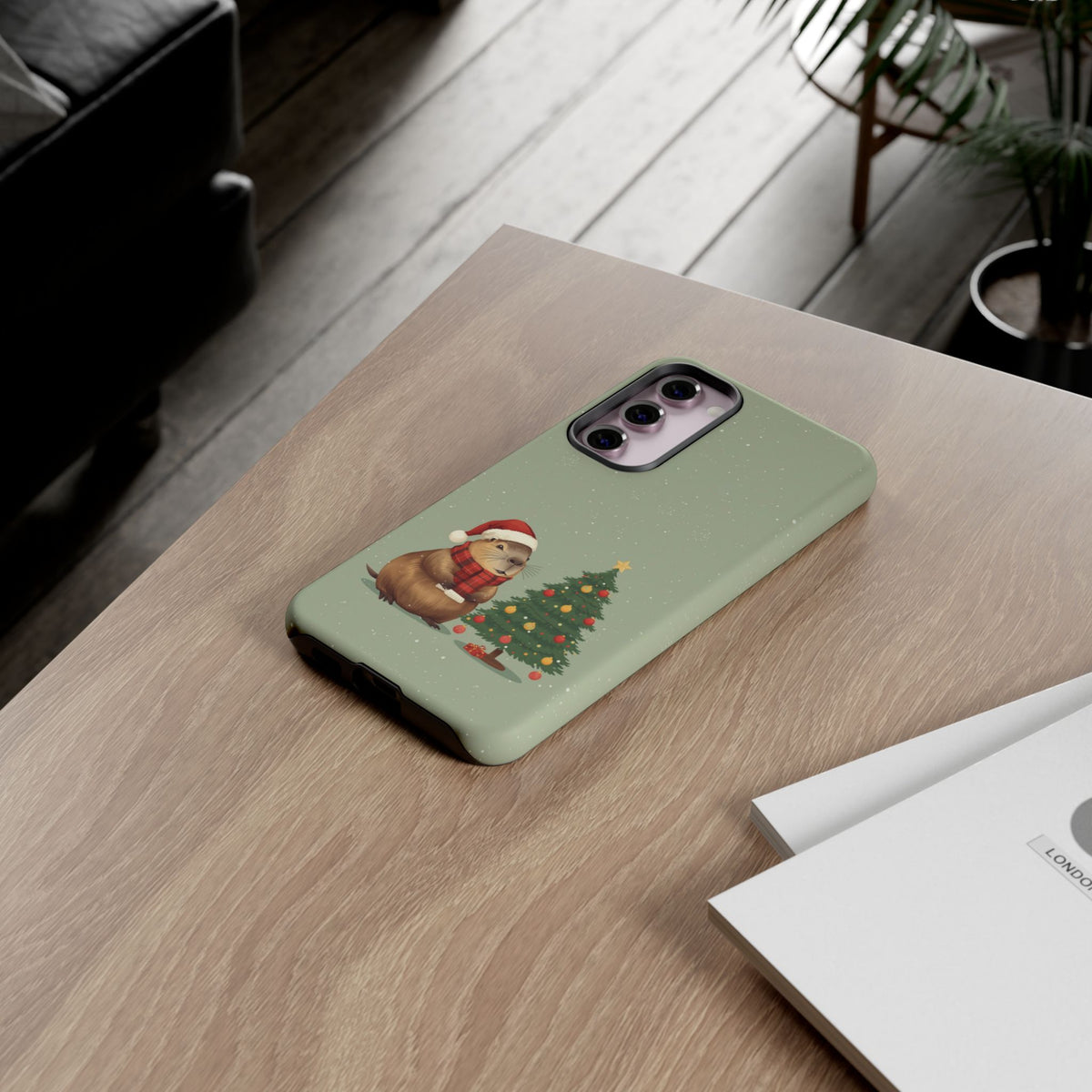 Christmas Phone Case with Capybara Design, Dual Layer Protective Case for Iphone & Samsung