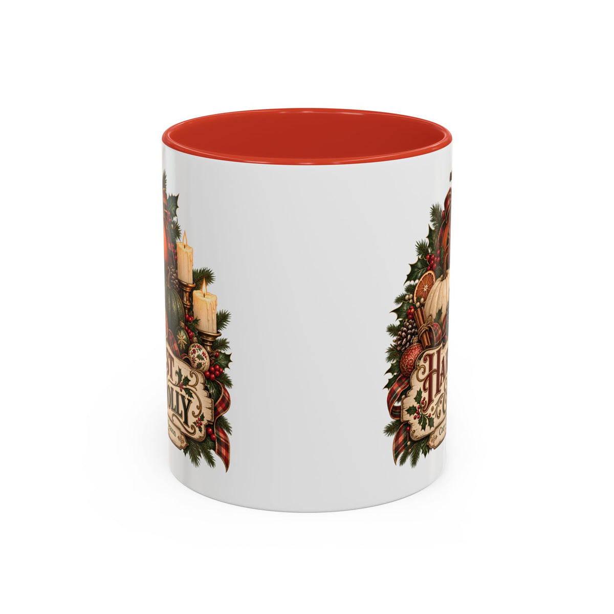 Harvest & Holly Accent Coffee Mug - Vintage Christmas Holiday Mug (11 oz)