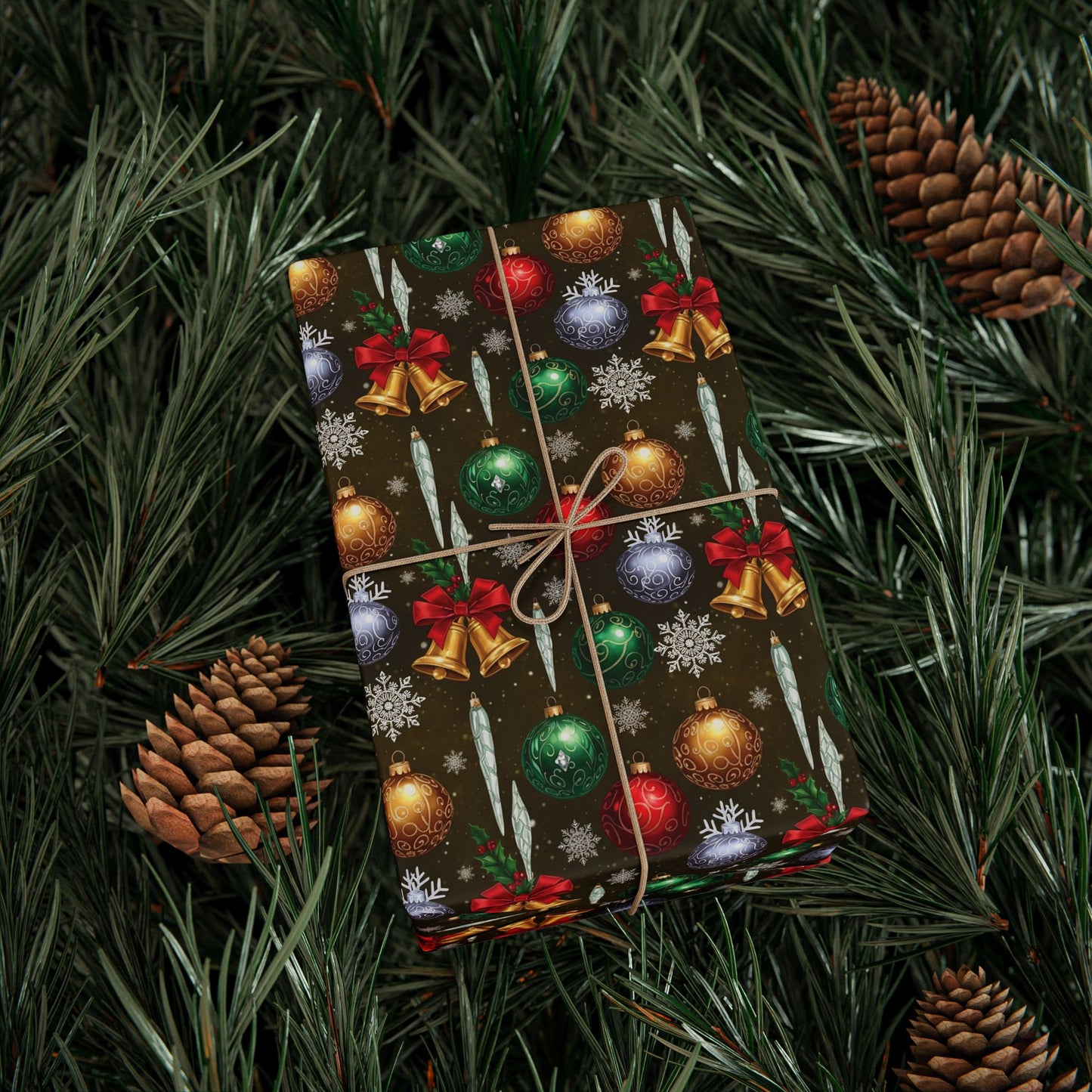 Vintage Christmas Gift Wrapping Paper - Festive Ornaments Design