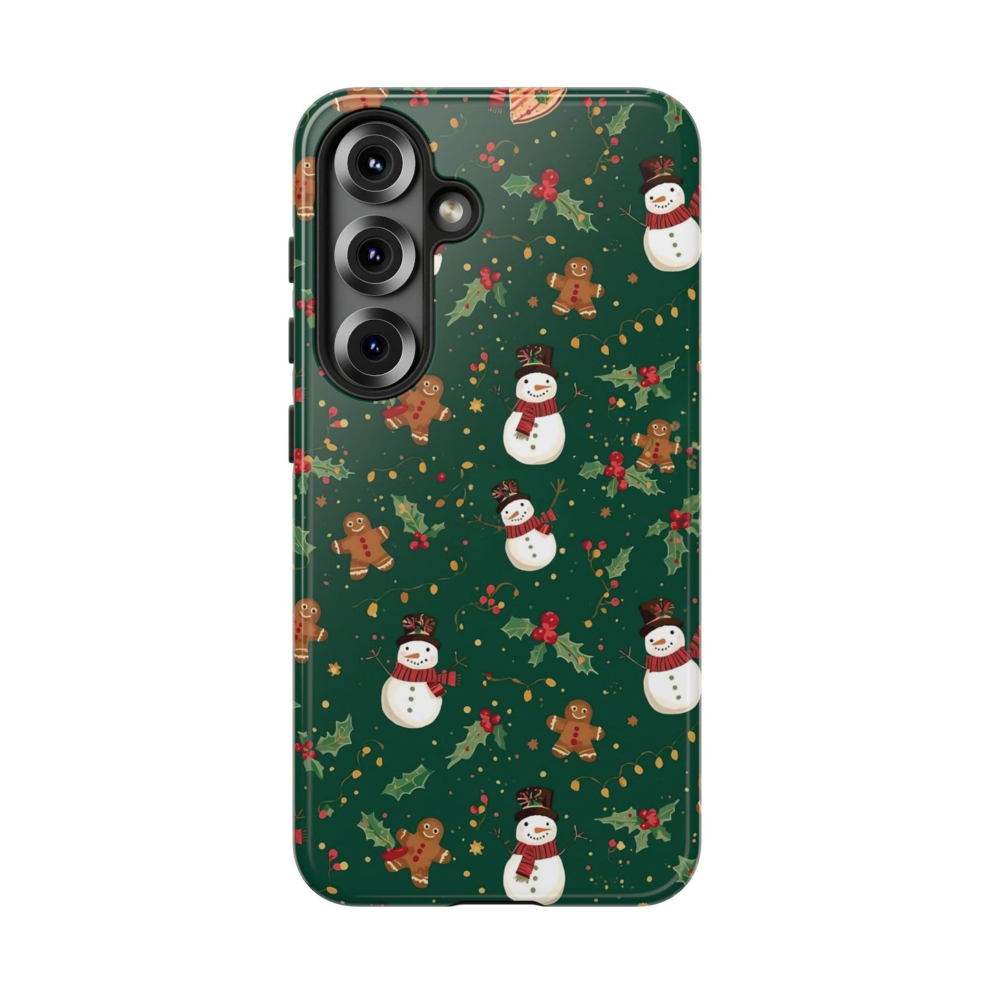 Christmas Phone Case with Snowmen and Gingerbread Design, Dual Layer Phone Case for Iphone 17, 16, 15, 14, 13, 12, 11 & Samsung