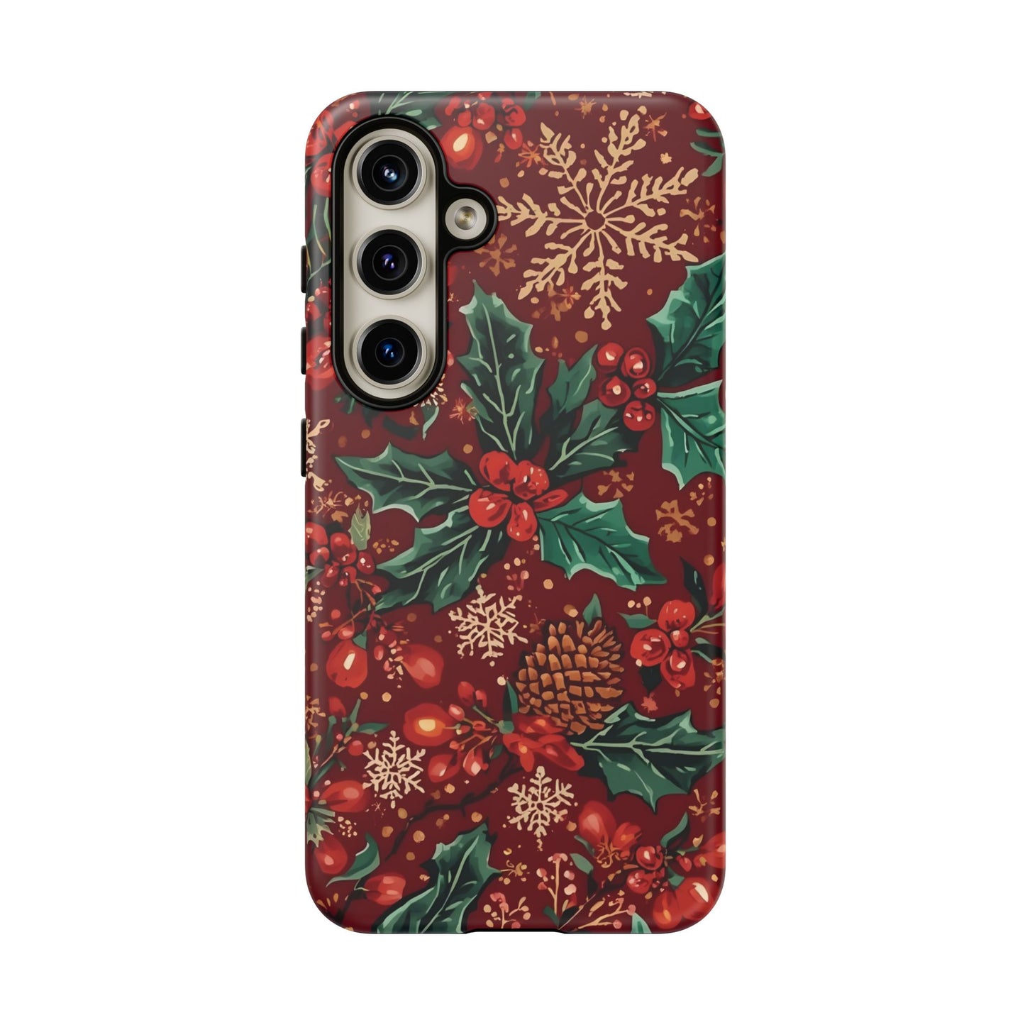 Christmas Floral Phone Case, Dual Layer Case for Iphone 17, 16, 15, 14, 13, 12, 11 & Samsung