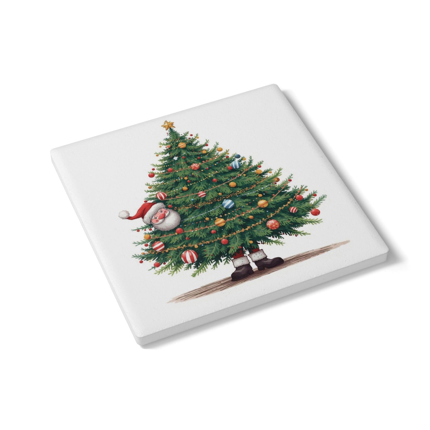 Christmas Tree Ceramic Coaster - Festive Holiday Decor, Santa Coaster