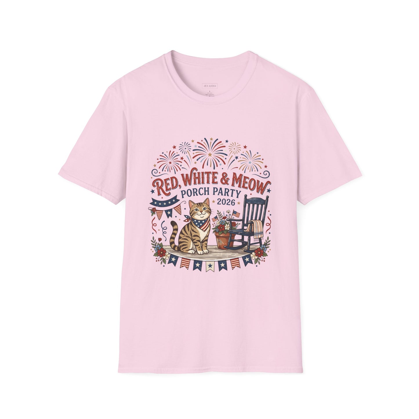 Red, White & Meow Porch Party T-Shirt — 2026 Patriotic Cat Tee, 4th of July Shirt, Independence Day Gift