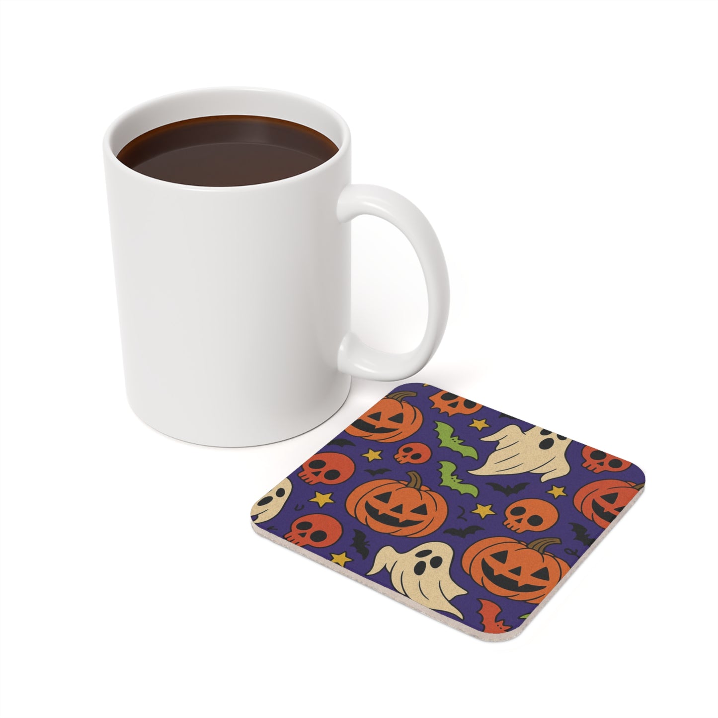 Halloween-Themed Coaster, Spooky Coaster Set, Ghost and Pumpkin Design