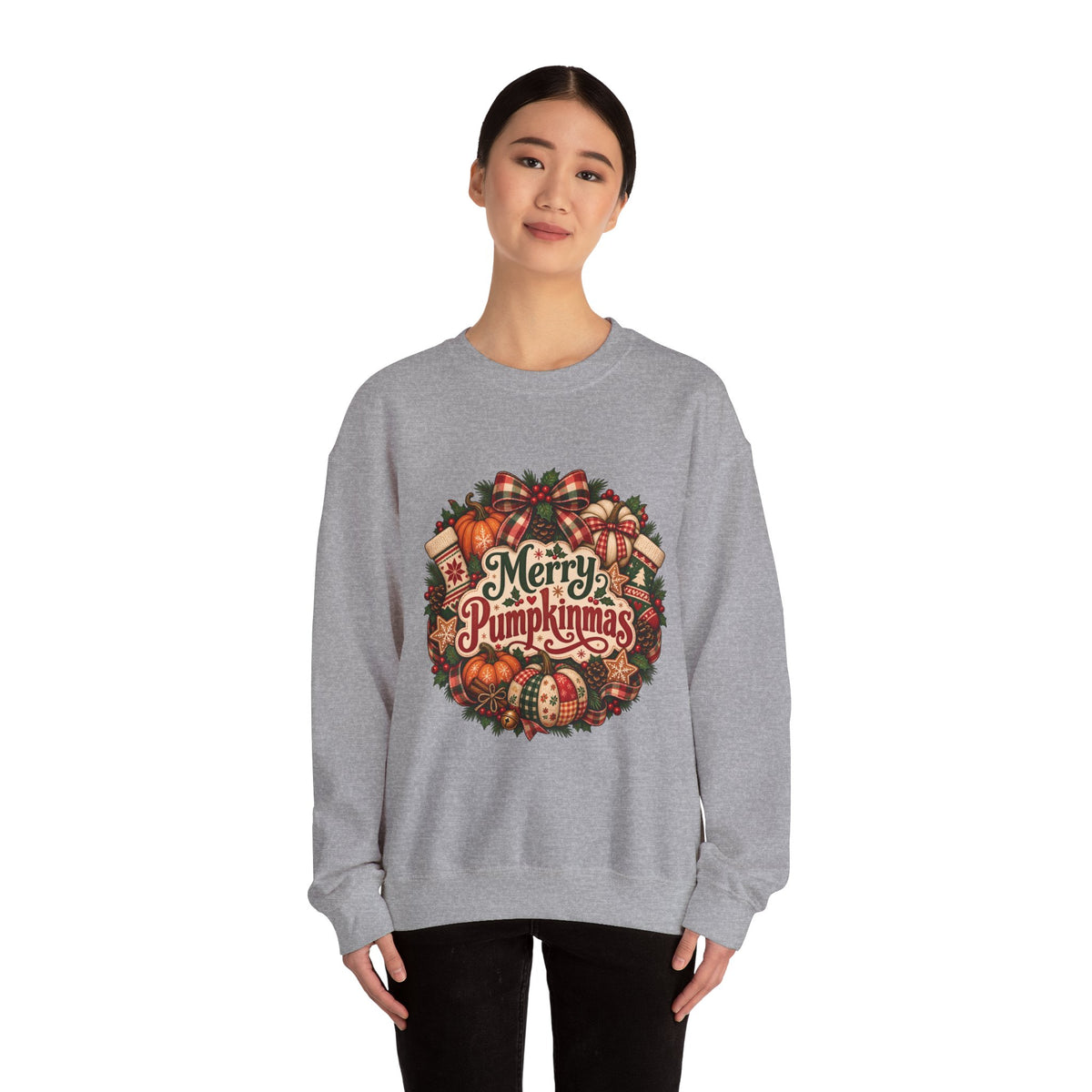 Merry Pumpkinmas Sweatshirt — Holiday Pumpkin Wreath Crewneck