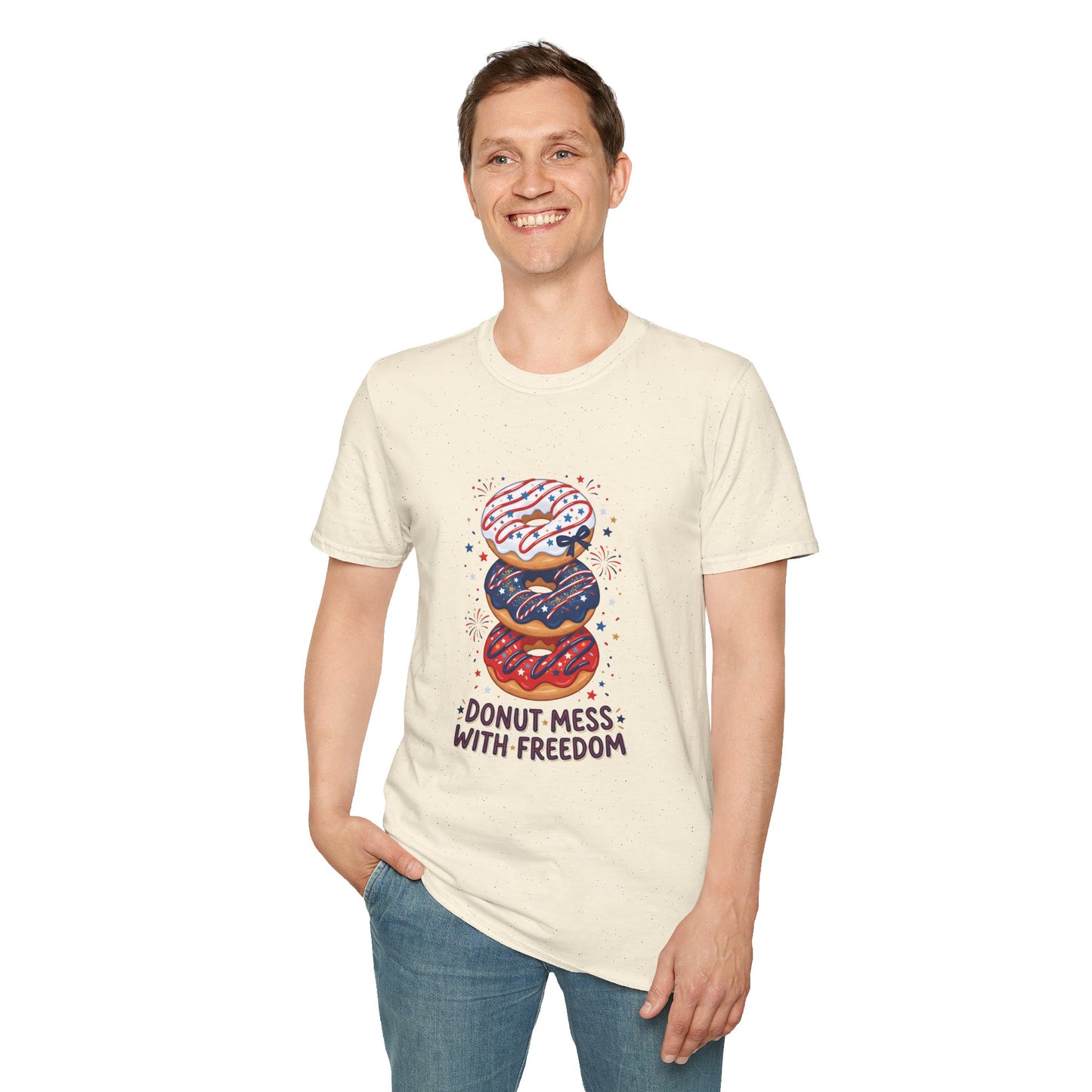 Donut Mess With Freedom T-Shirt — Patriotic Donut Stack 4th of July Tee