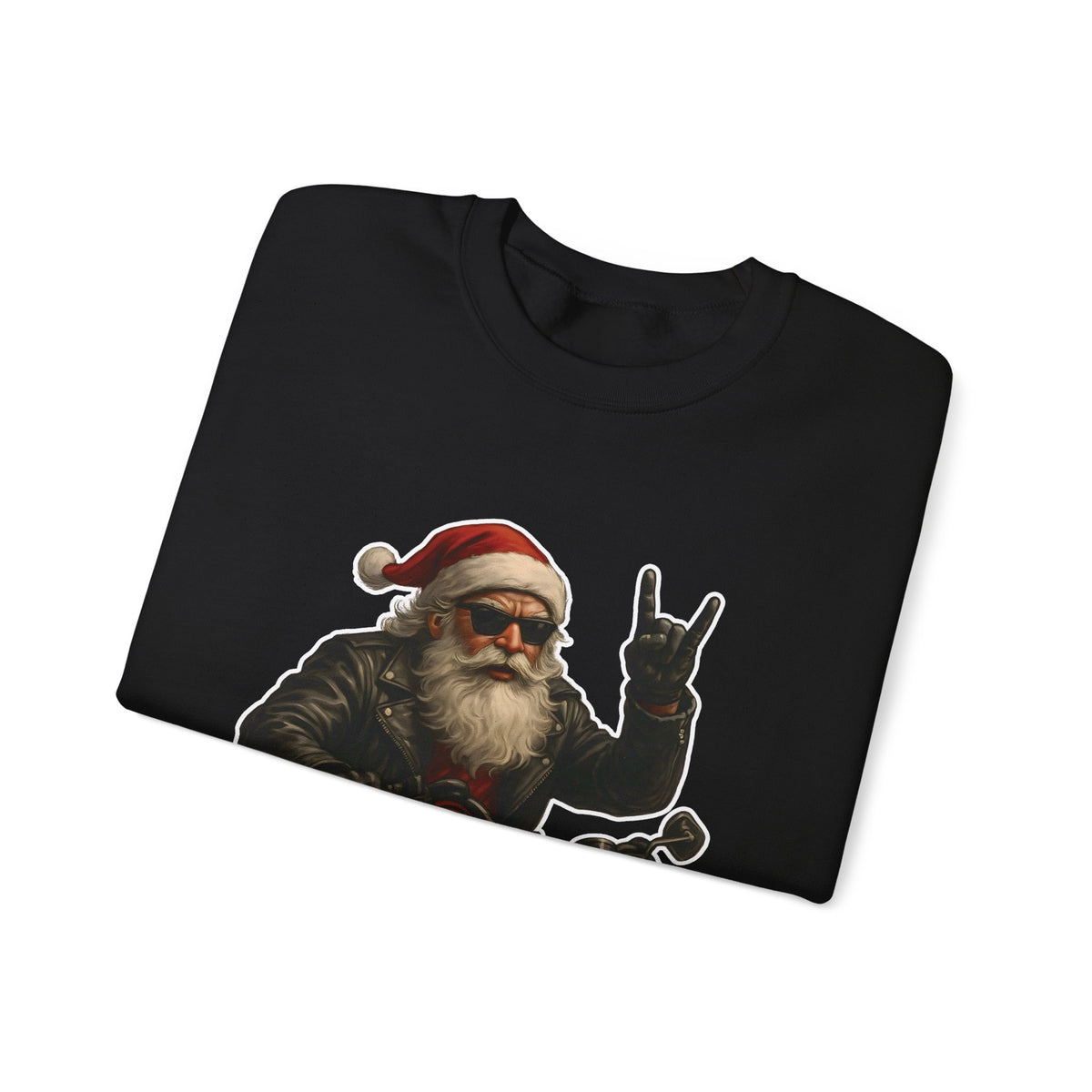 Santa Biker Crewneck Sweatshirt – 'Ho Ho Hell Yeah' Christmas Motorcycle Pullover