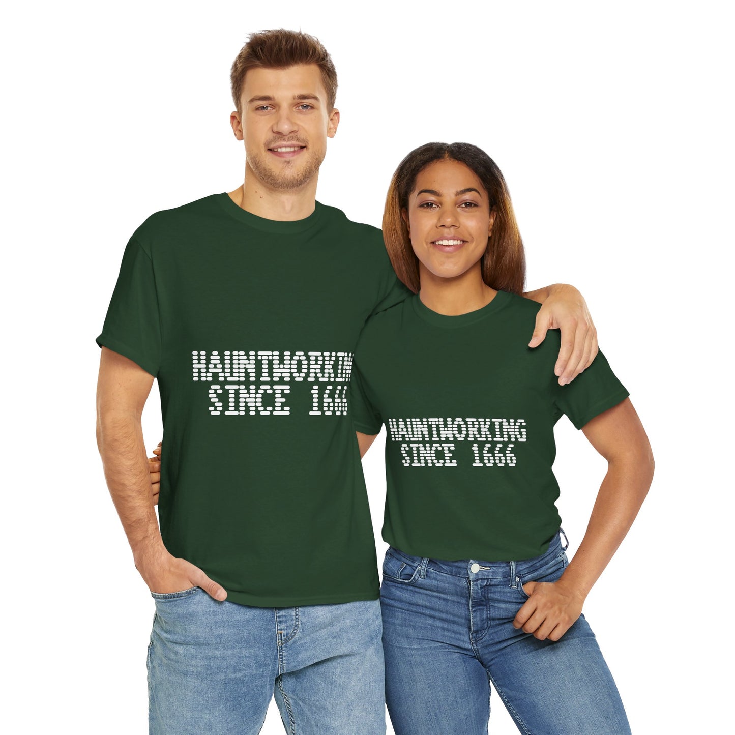 Hauntworking Since 1666-Cotton Tee, Halloween-Themed Tshirt
