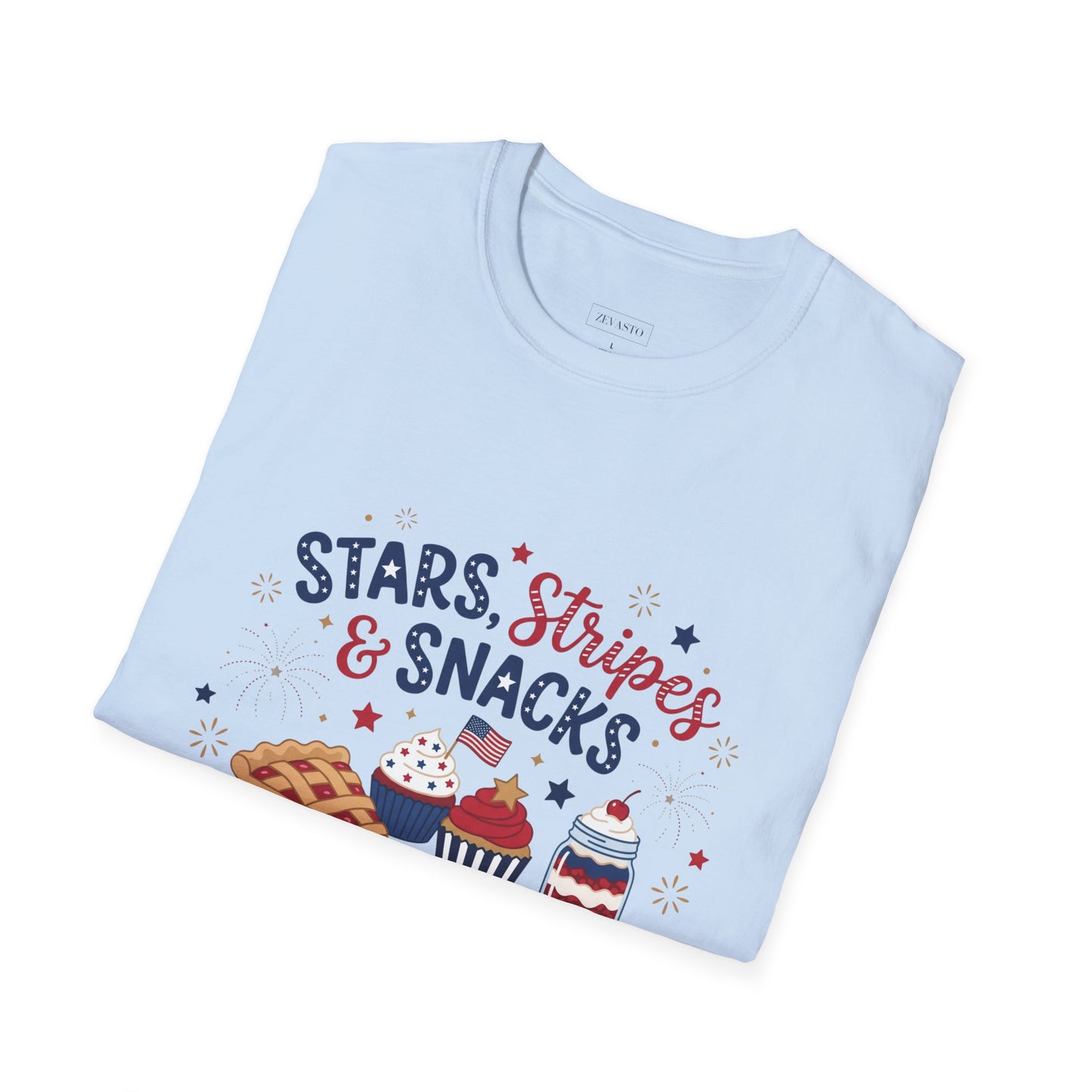 Stars, Stripes & Snacks T-Shirt — 4th of July Patriotic Dessert Tee