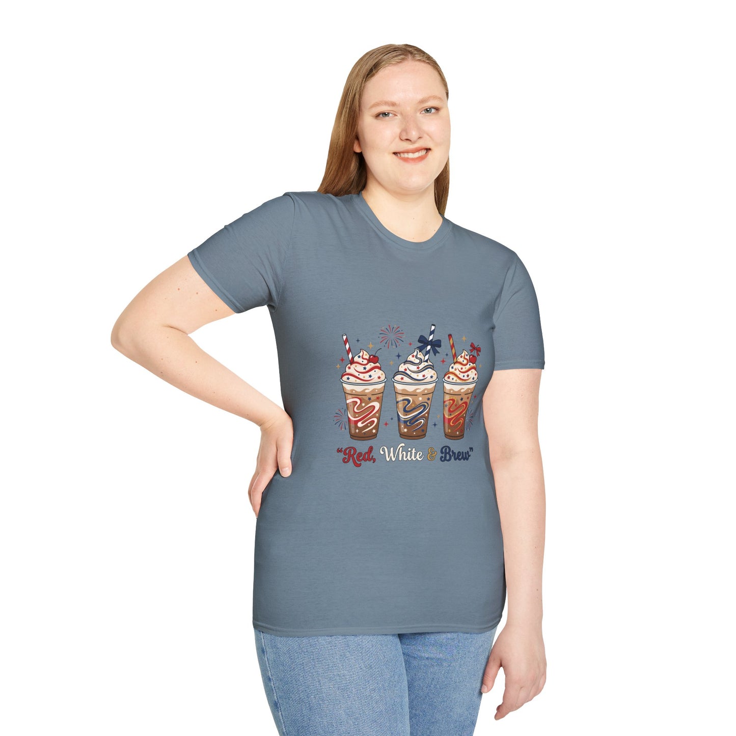 Patriotic Iced Coffee Tee — "Red, White & Brew" Graphic T‑Shirt