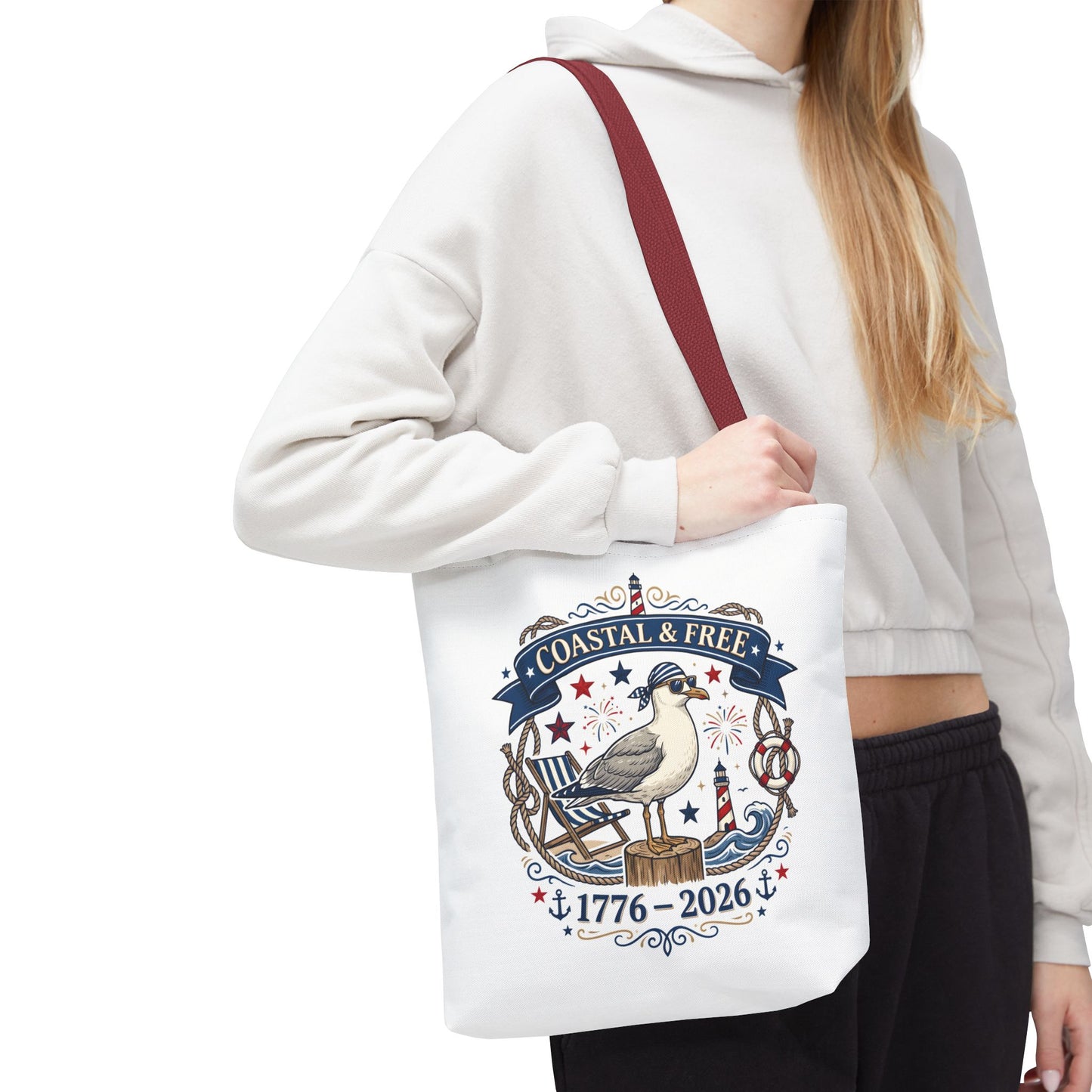 Coastal & Free Seagull Tote Bag — Patriotic 4th of July Beach Tote