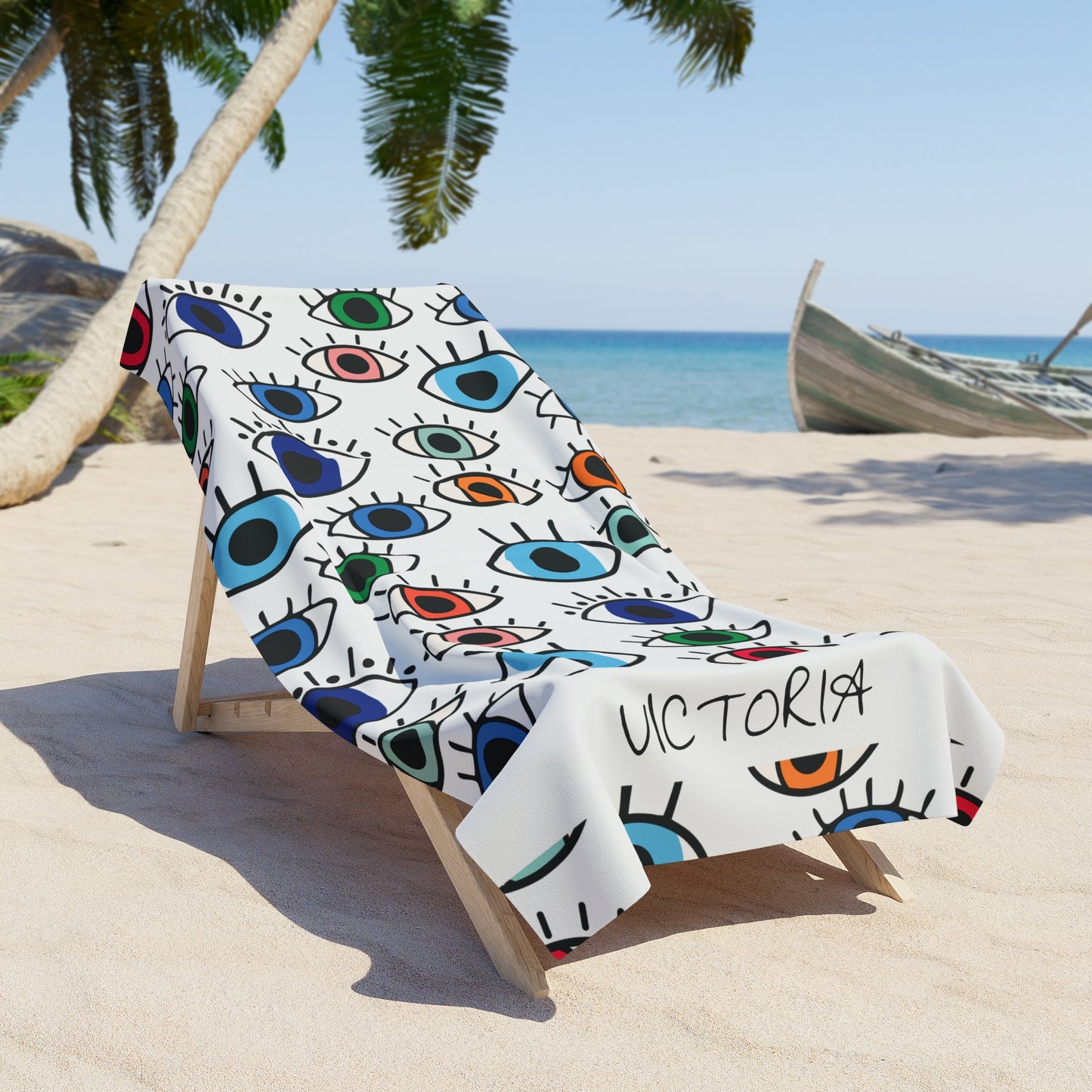Evil Eye Pattern Beach Towel — Personalized Towel
