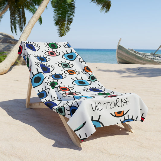 Evil Eye Pattern Beach Towel — Personalized Towel
