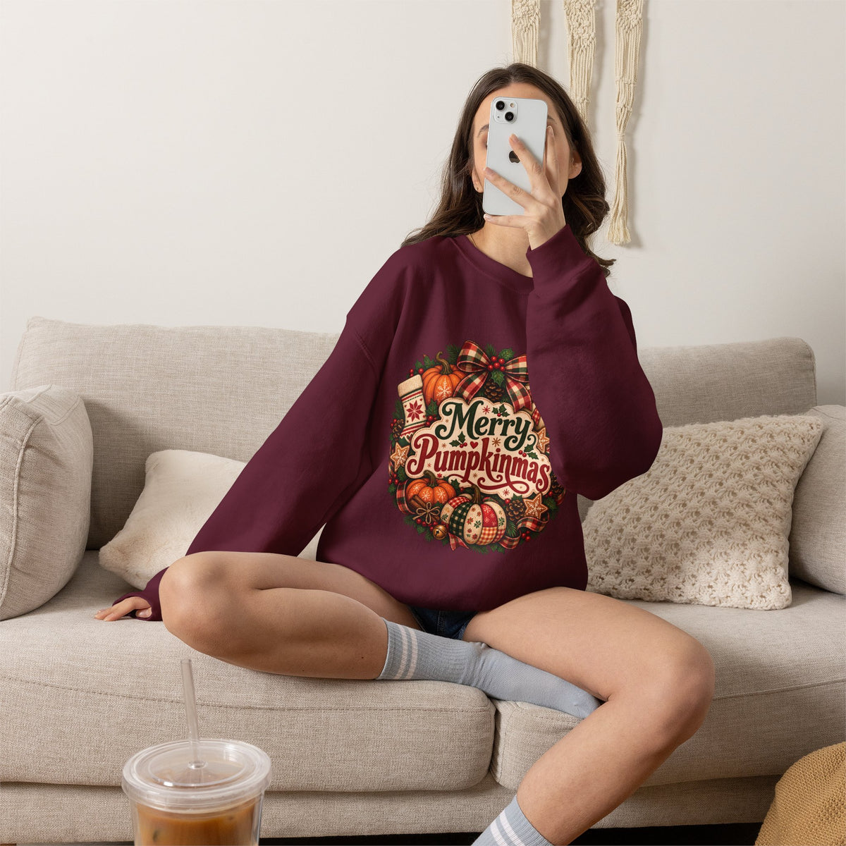 Merry Pumpkinmas Sweatshirt — Holiday Pumpkin Wreath Crewneck