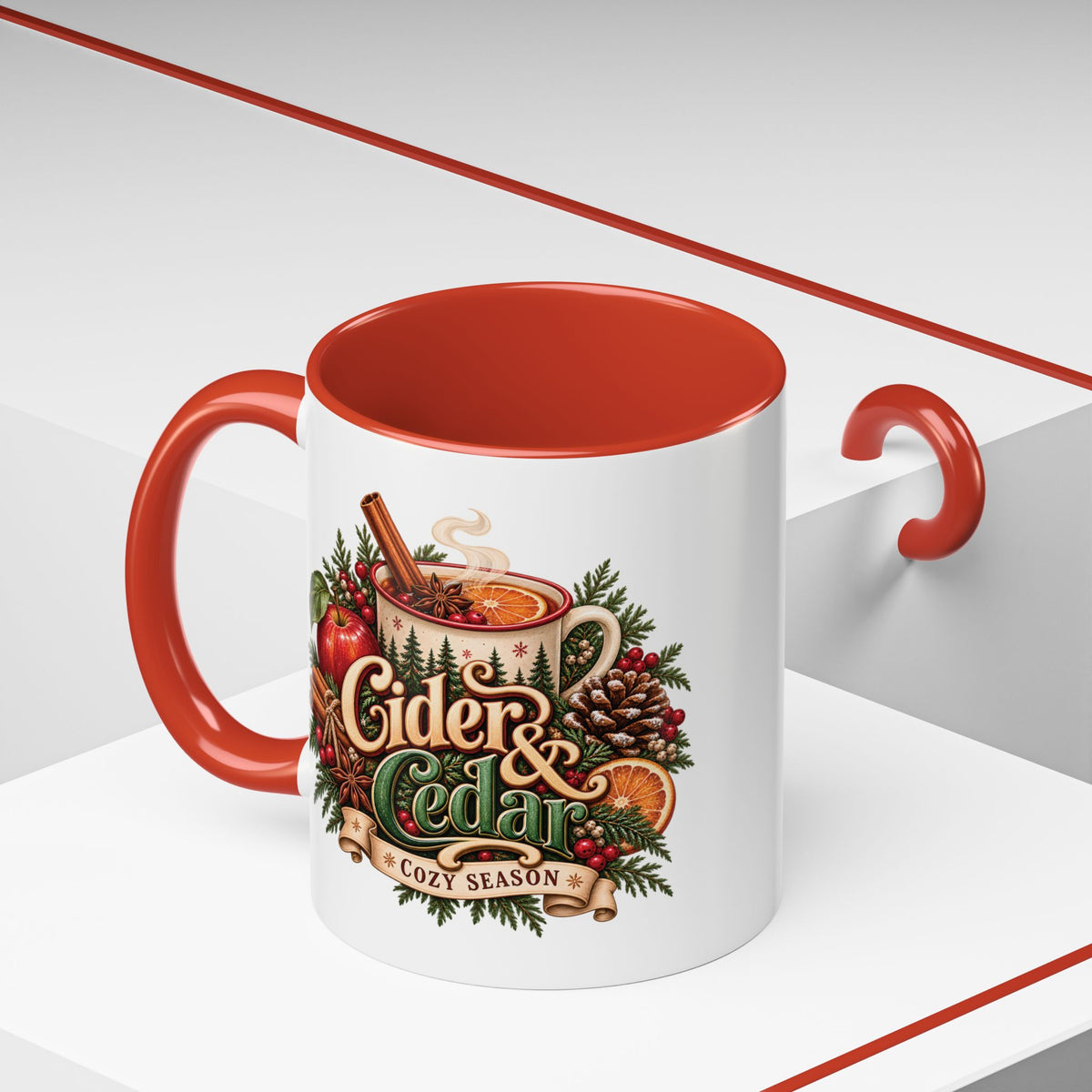 Cider & Cedar Accent Coffee Mug — Cozy Fall Hot Drink Gift (11 oz)